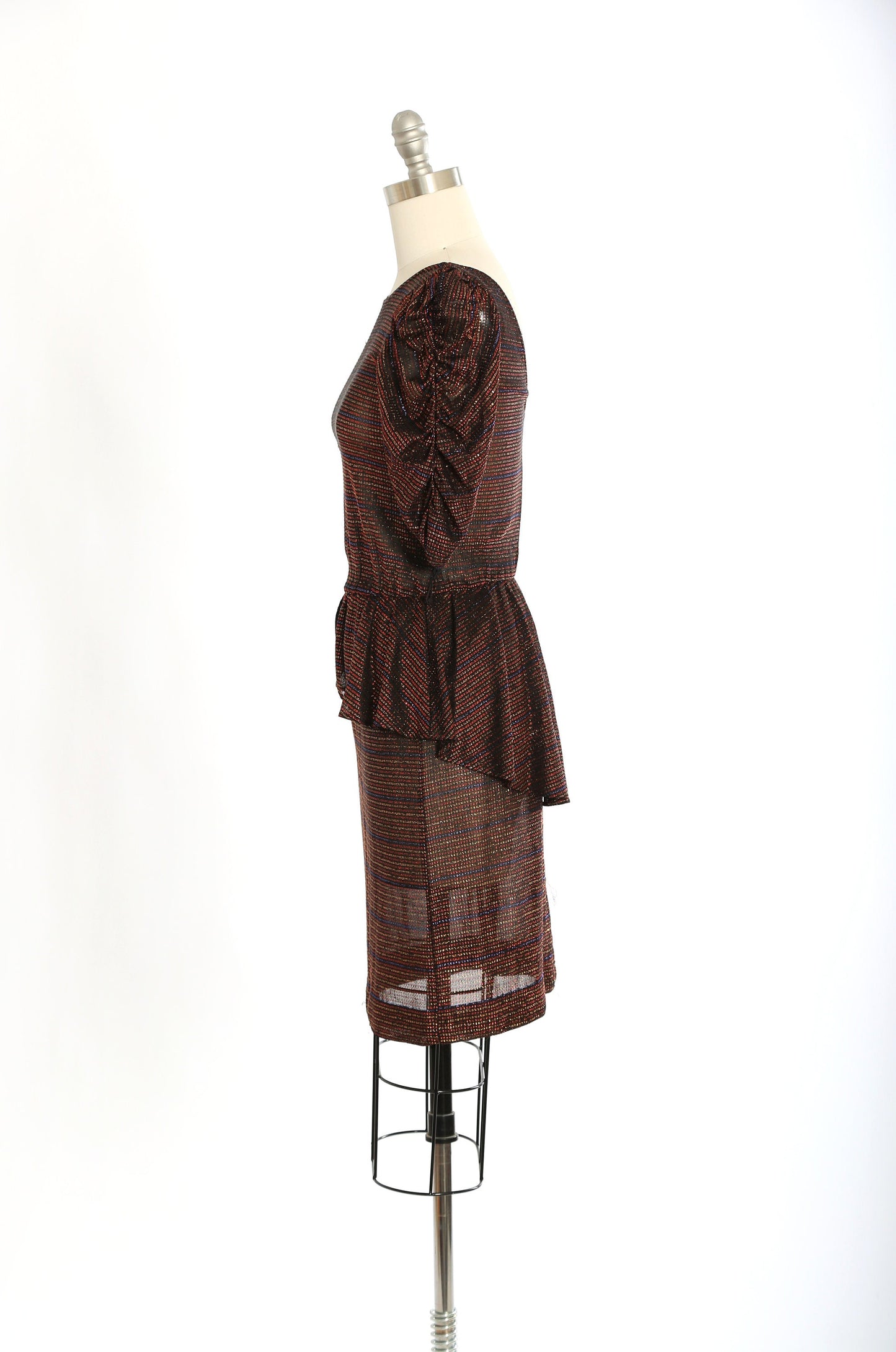 Vintage 70s semi sheer striped lurex peplum dress