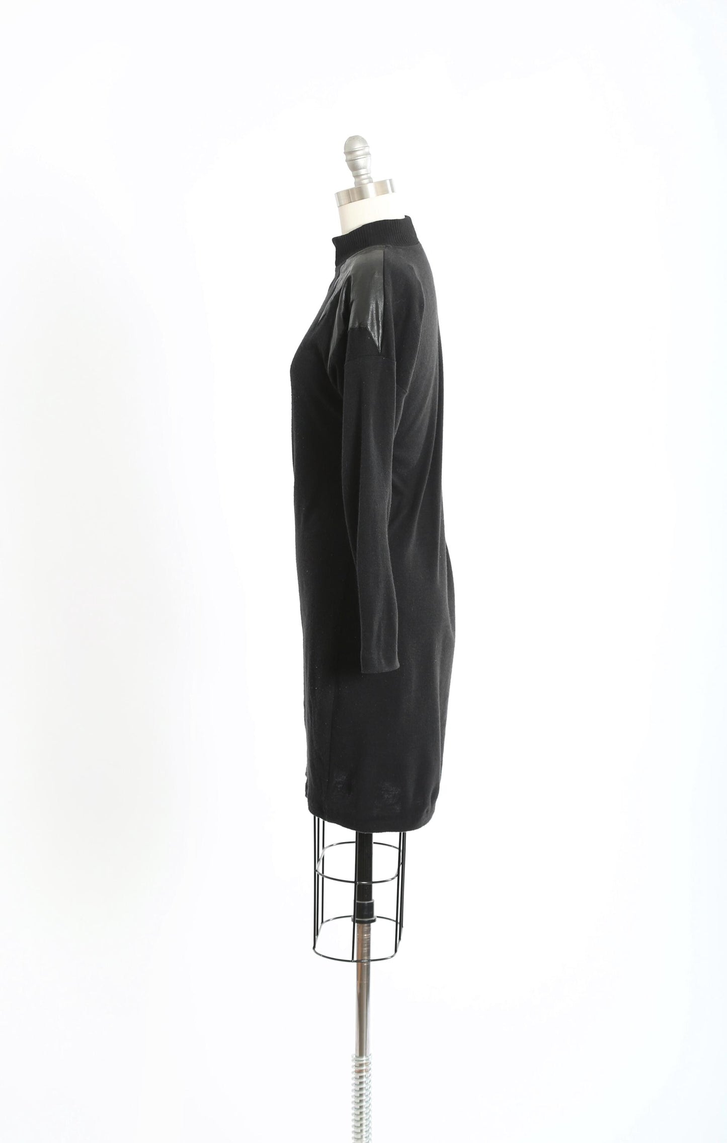 Vintage 80s black knit faux leather bodycon dress