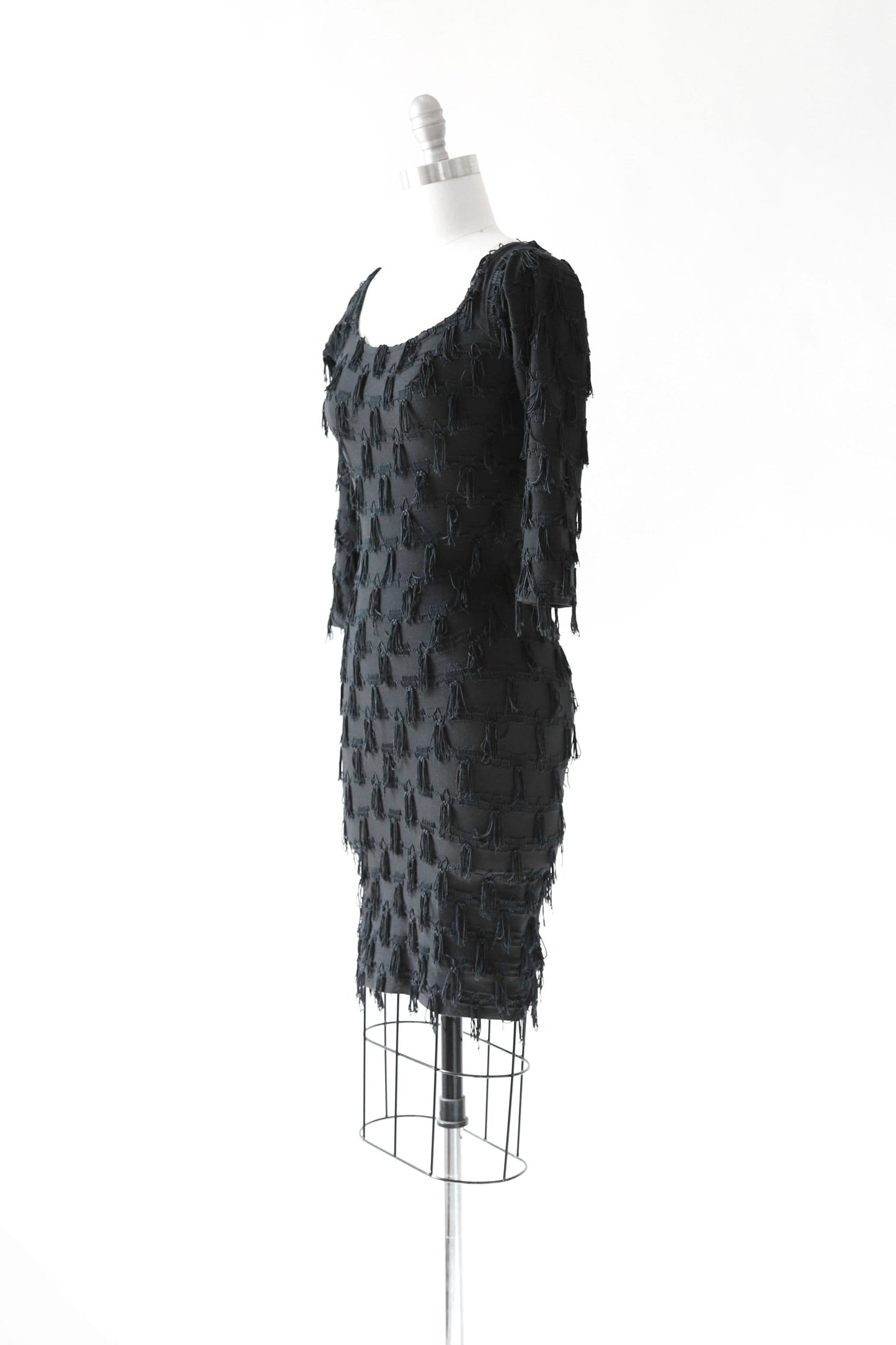 Modet fringe dress | Vintage 80s black fringe bodycon mini dress S