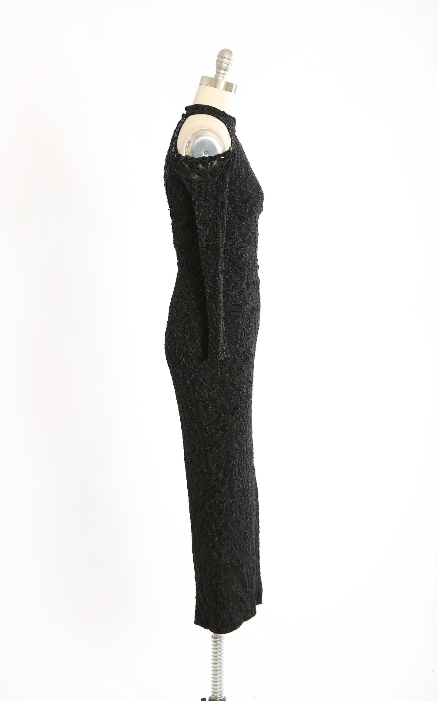 Vintage 80s black lace sequin bodycon maxi dress