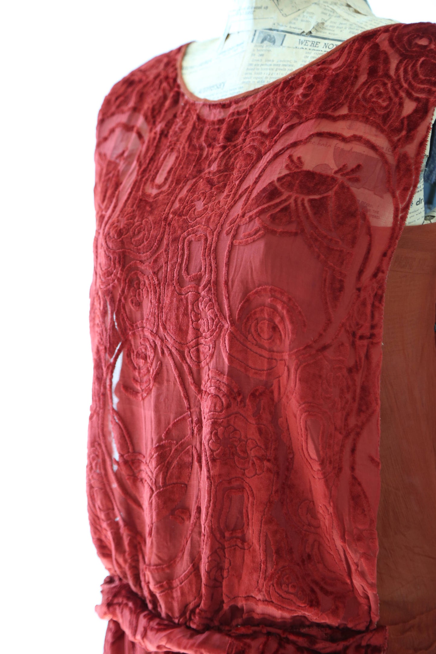 20s SILK velvet dress | Antique vintage 1920s Art deco orange velvet drop waist dress