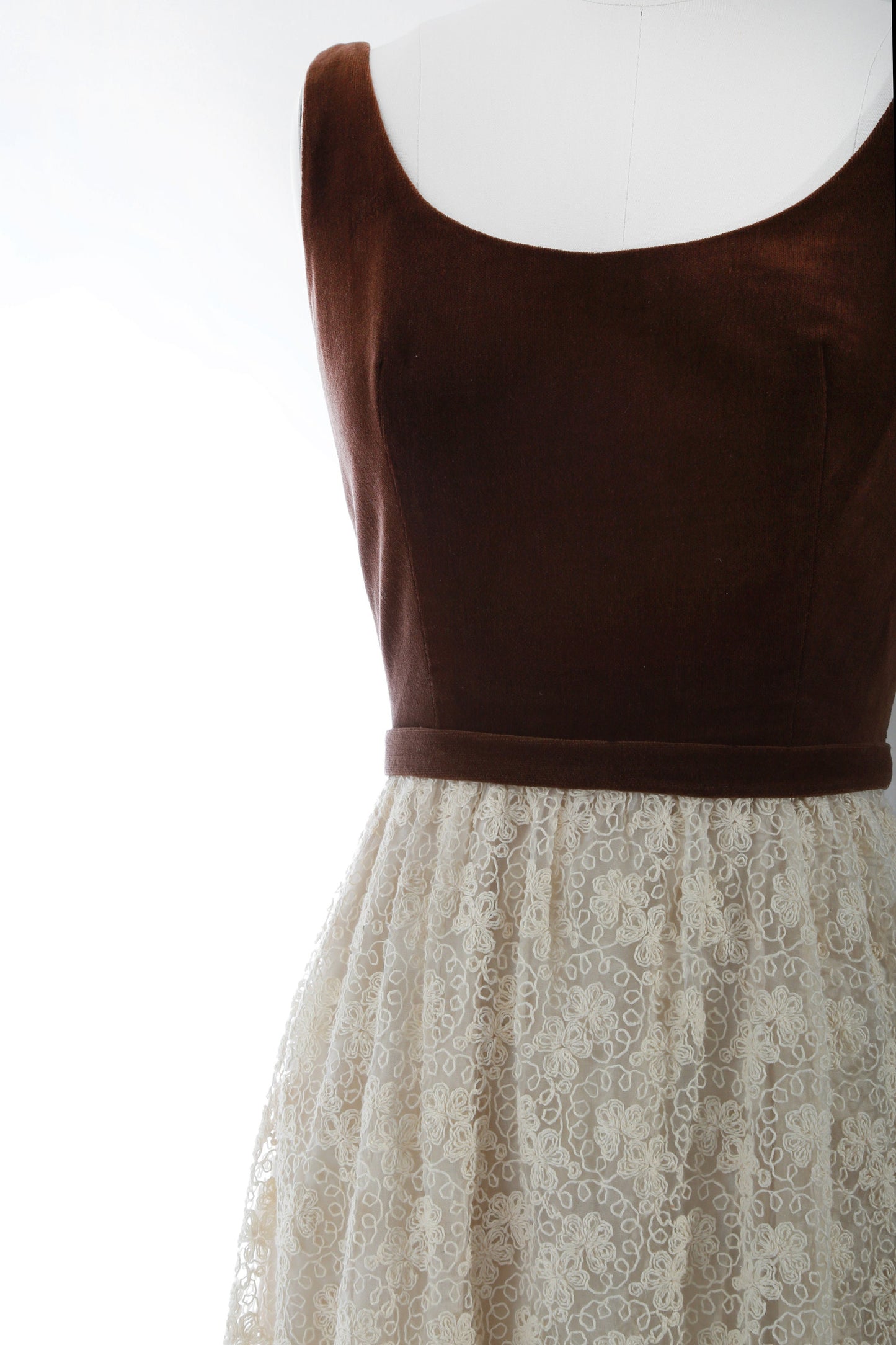 Lanz floral dress | vintage 70s brown velvet embroidered maxi dress | 1970s cream floral maxi dress
