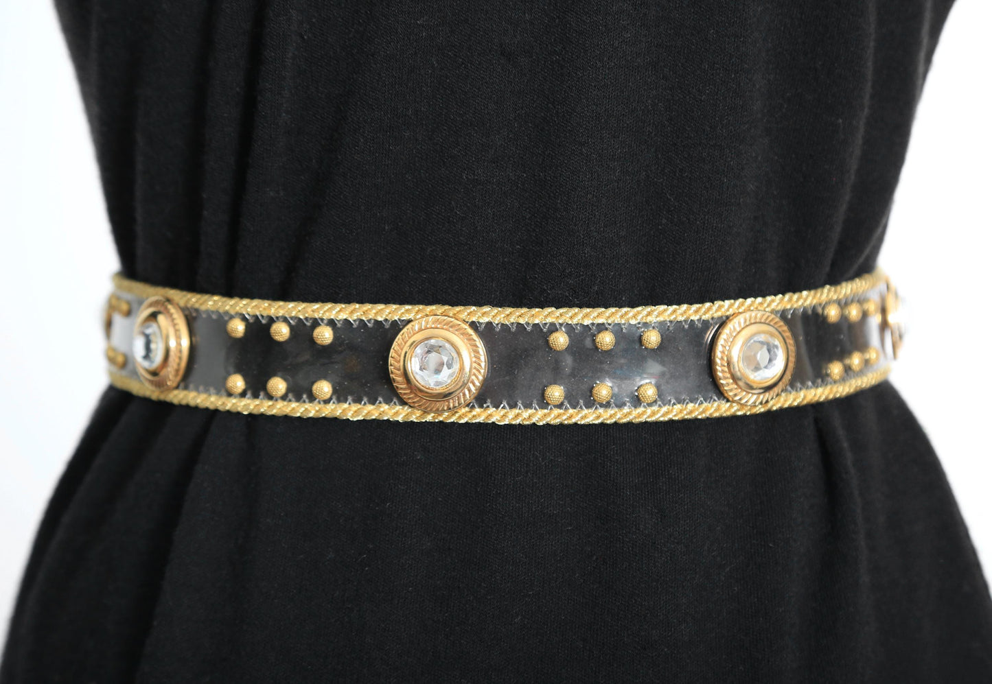 Vintage 80s 90s Clear gold rhinestone belt