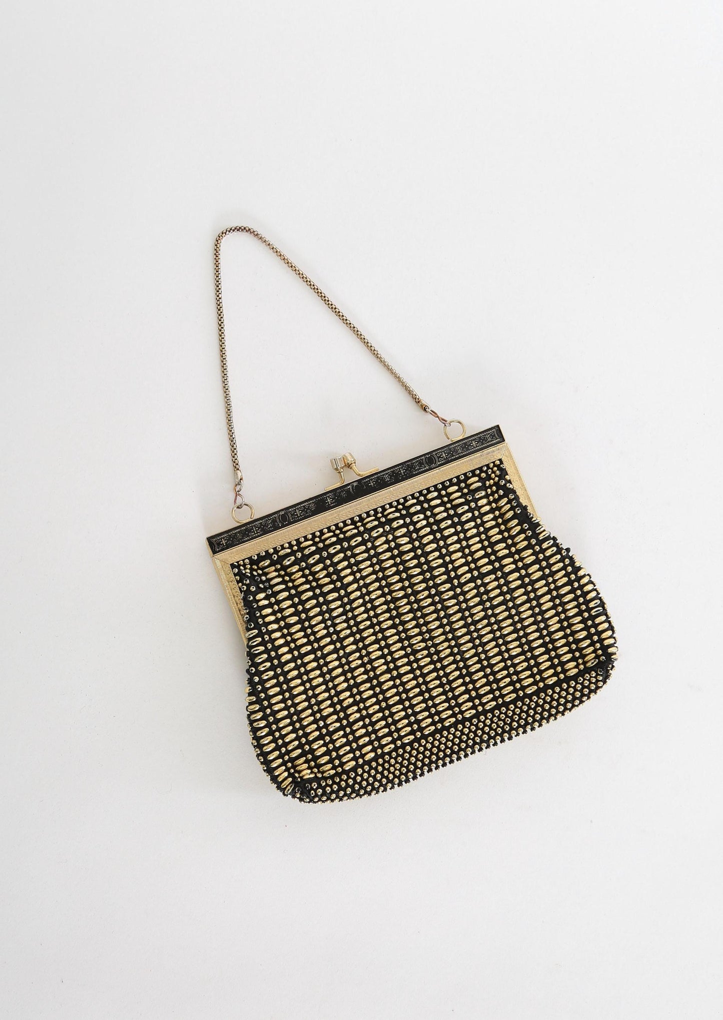 Vintage 1960s Gold beaded chain clutch purse