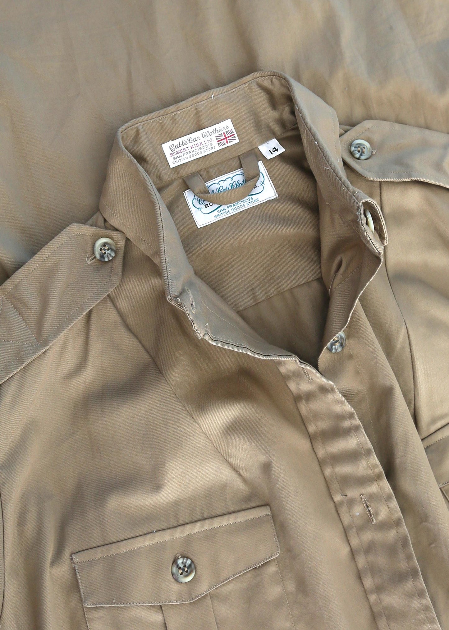 70s Cable Car Robert Kirk khaki cotton shirt dress