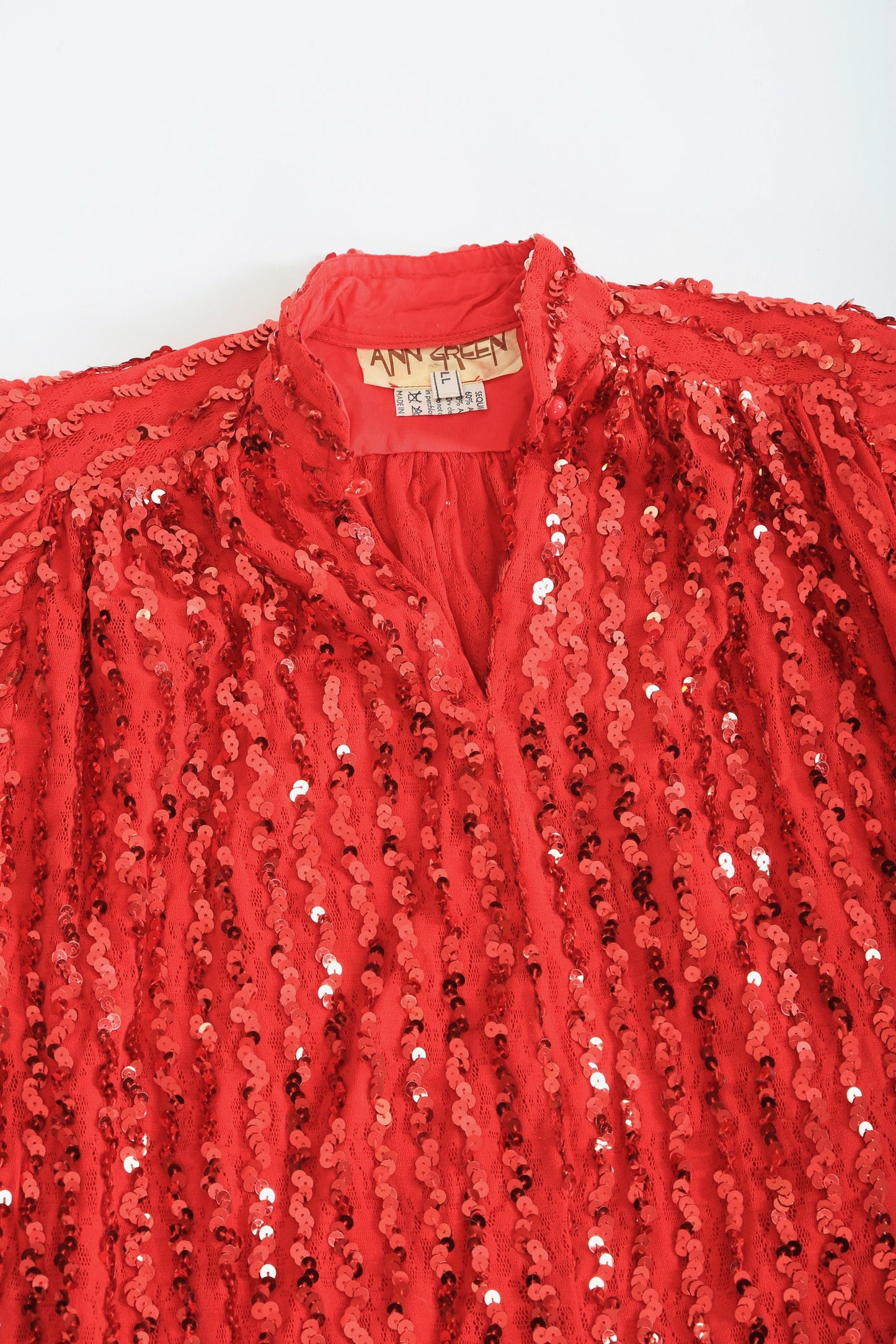 70s Red Sequin Ann Green blouse made in England