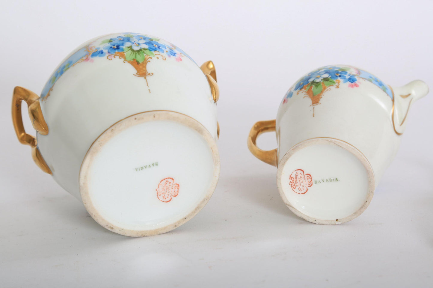Antique vintage antique Bavaria Jul H Brauer hand painted floral creamer & sugar set 1910s