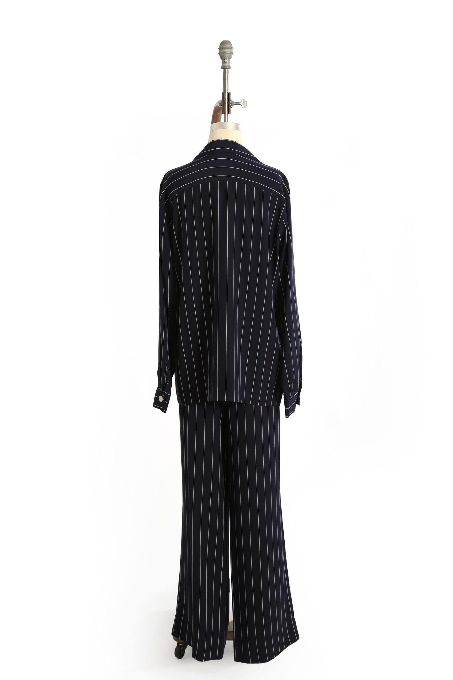Ralph Lauren silk set | Vintage Ralph Lauren navy blue pin striped silk 2pc Blouse + pants set