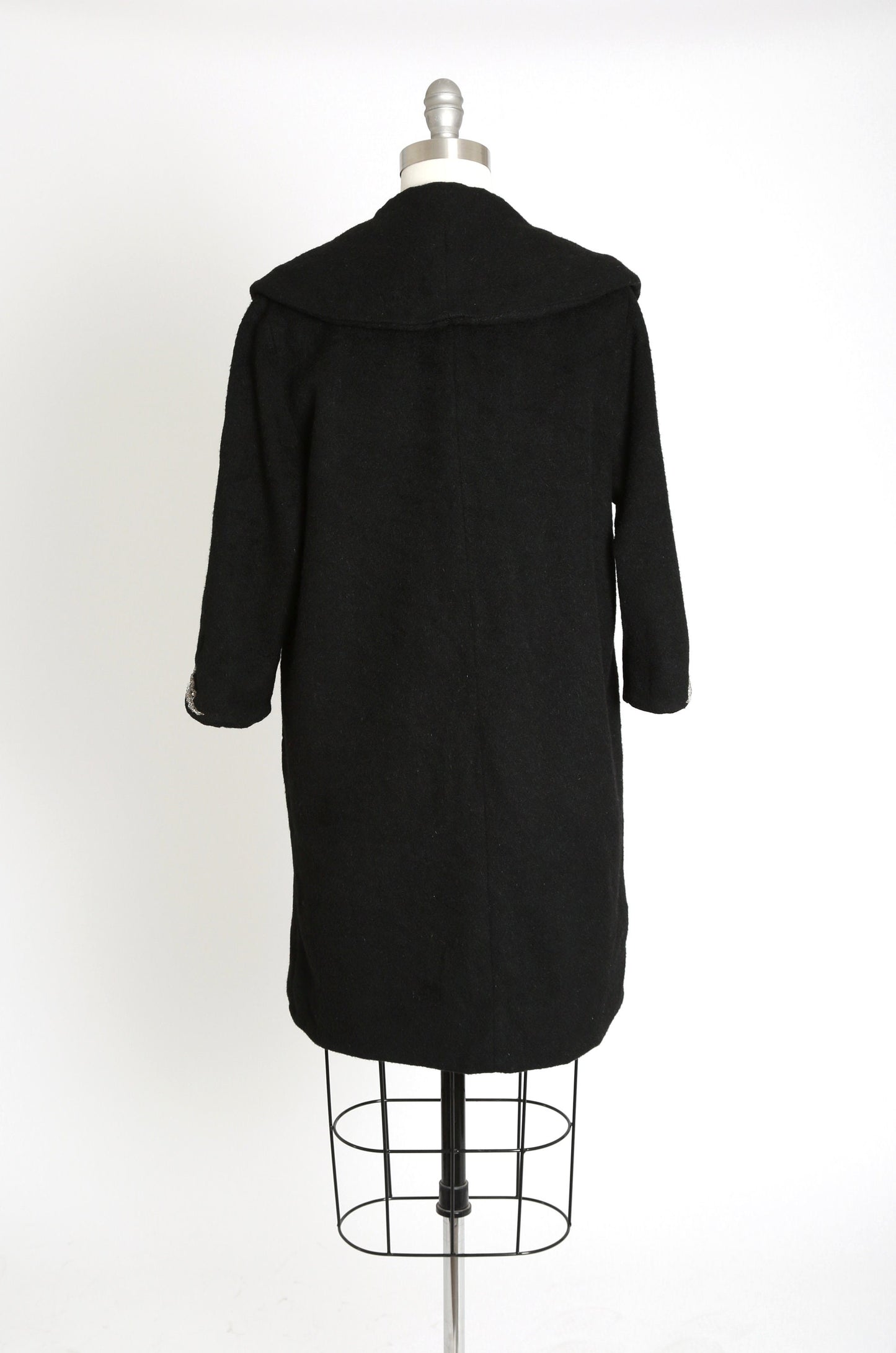 40s beaded coat | Vintage 40s black mohair wool coat | 1940s hand beaded swing coat