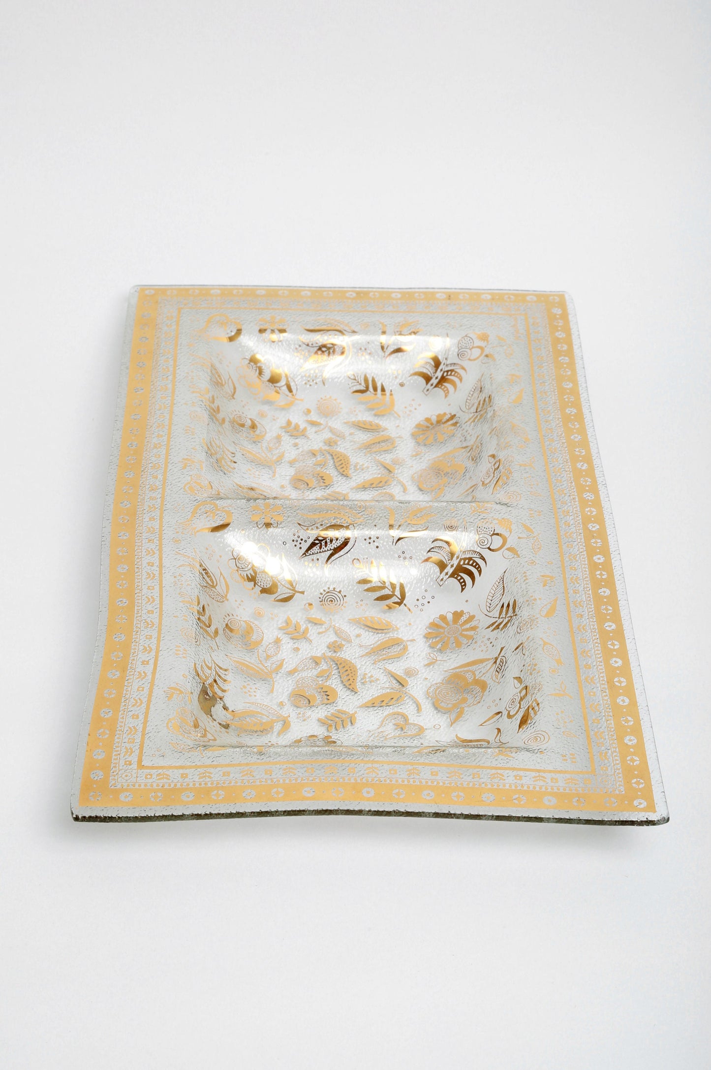 Vintage Georges Briard Mid Century Modern 22kt gold floral glass serving tray