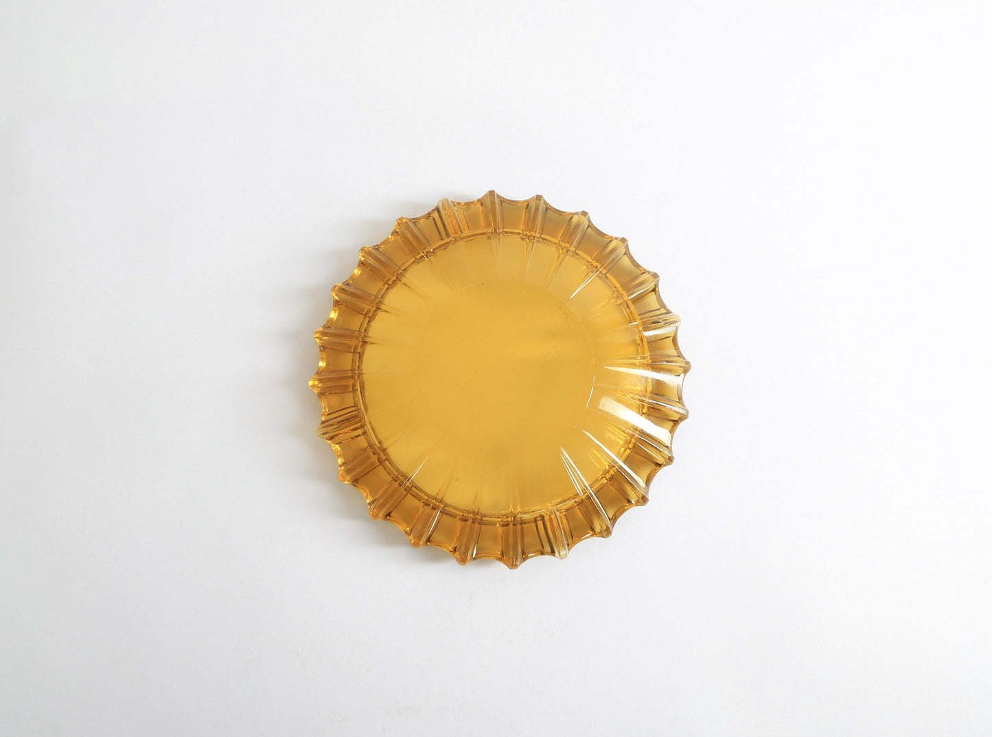 Vintage Blenko Moroccan Hazel Atlas Round Amber Glass Cigar Ashtray Catchall Dish