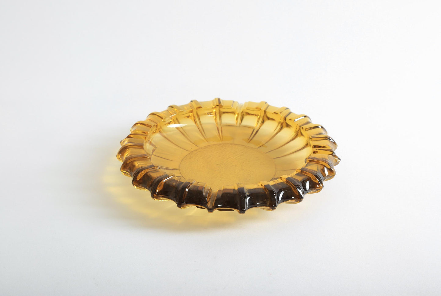 Vintage Blenko Moroccan Hazel Atlas Round Amber Glass Cigar Ashtray Catchall Dish