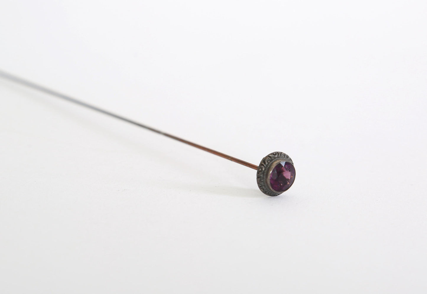 Antique Victorian sterling silver Amethyst paste stick hat pin