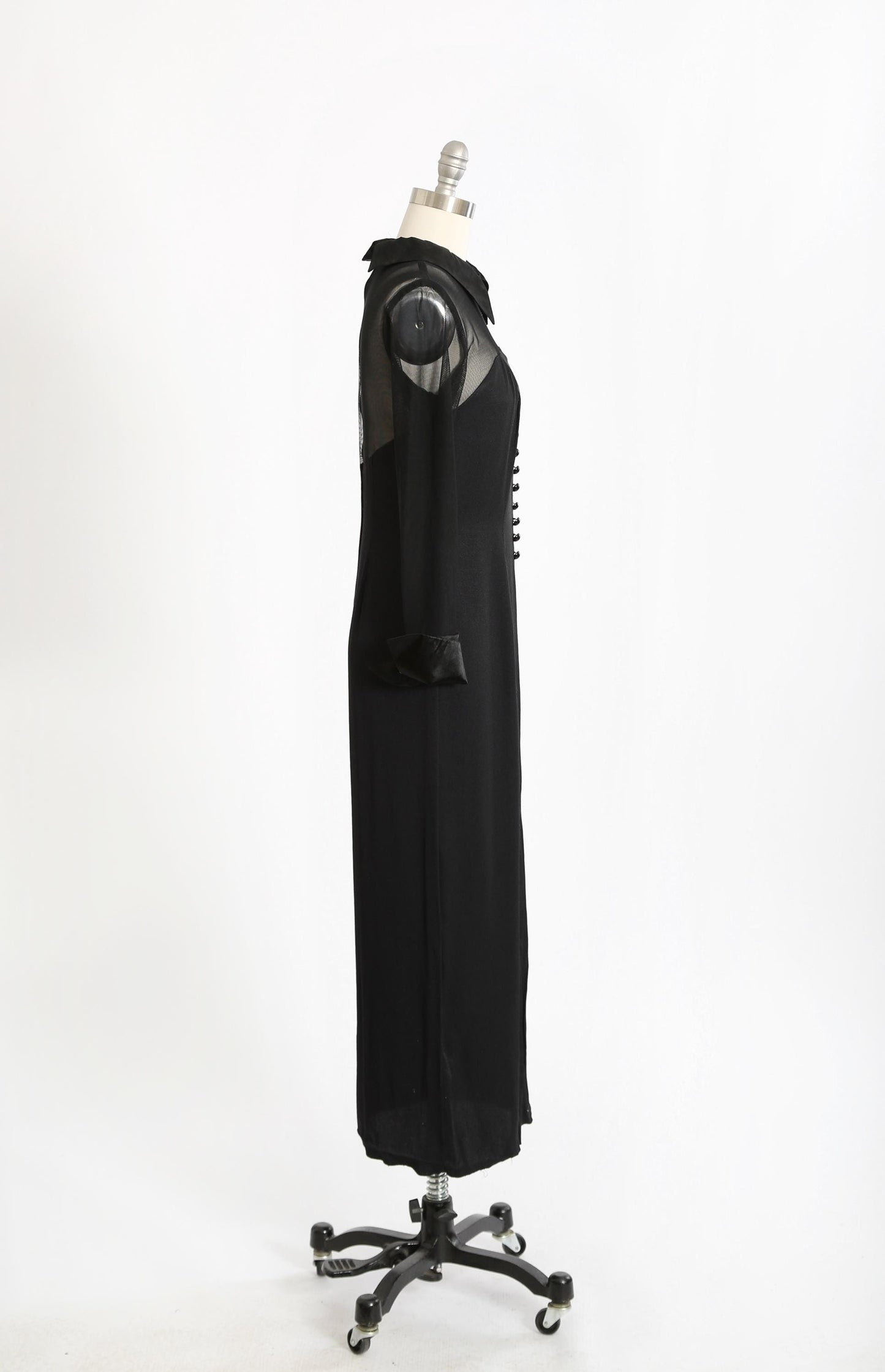 90s tuxedo maxi dress | Vintage 1990s black sheer tuxedo dress