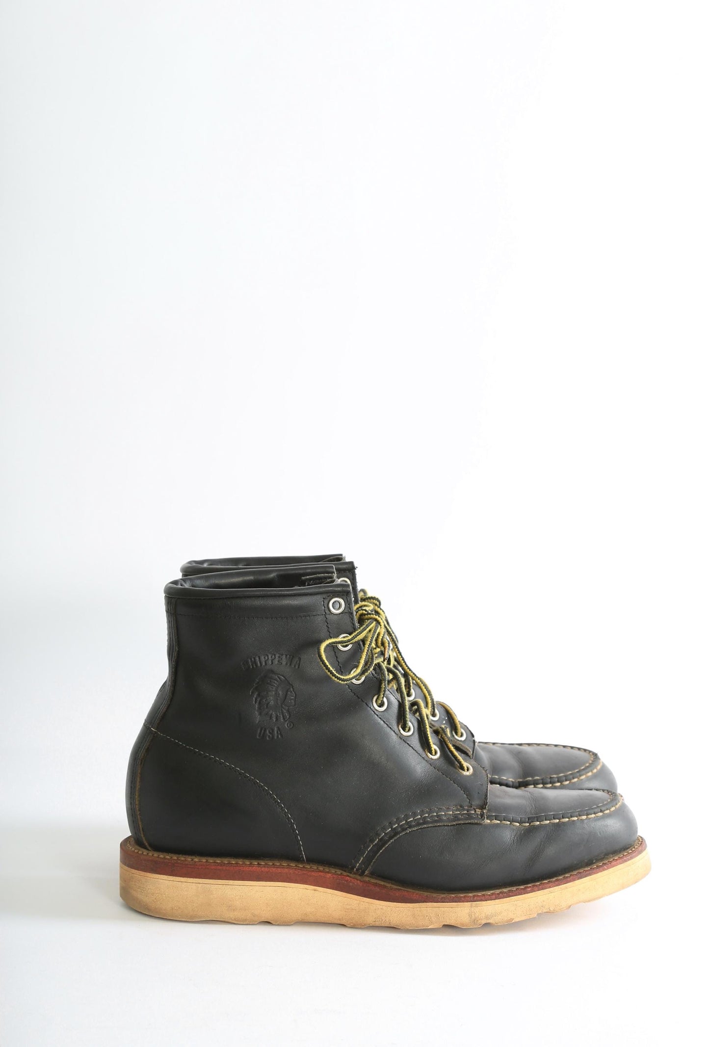 Vintage Chippewa American Made black Leather Moc Toe Boots Sz. 9