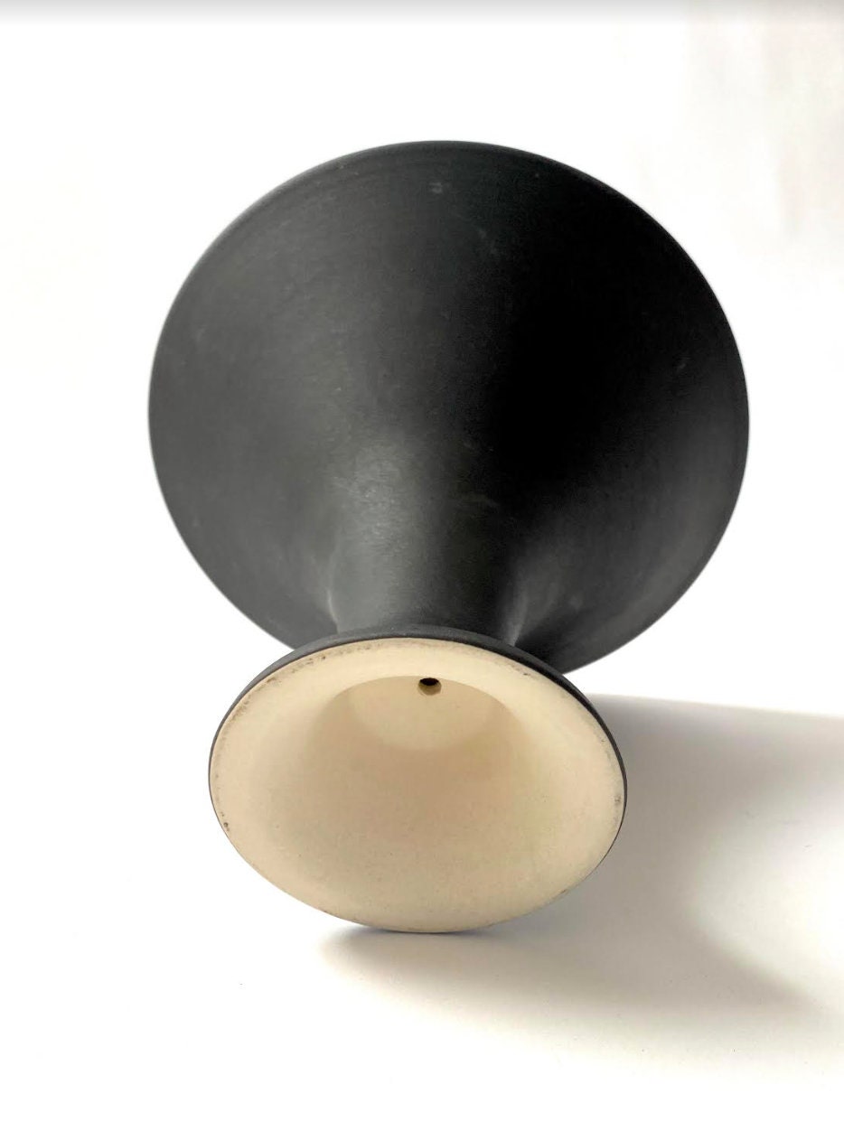 Vintage Mid Century Modern Architectural pottery Vase | Matte black stoneware planter