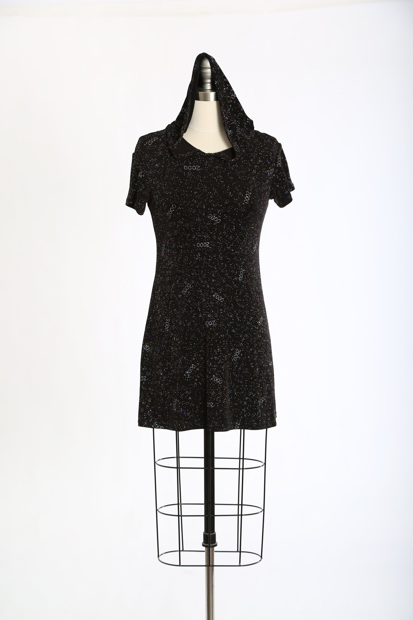 Y2K hooded mini dress | Vintage 2000 New Year Eves stretch mini dress