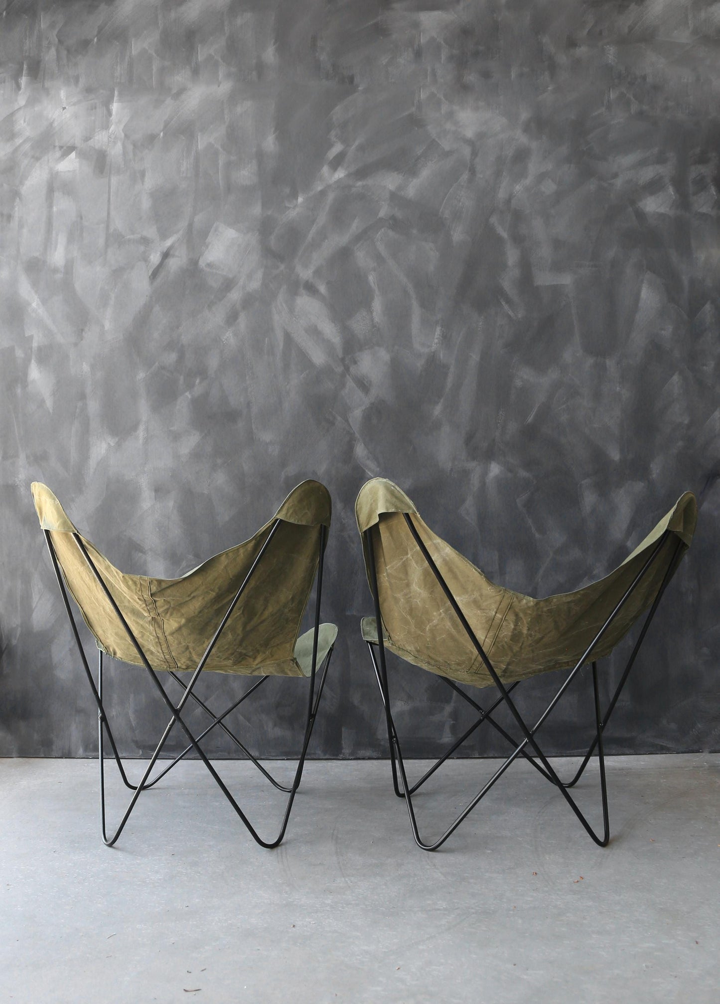 Mid Century Modern 1960s BKF Hardoy for Knoll Butterly chairs US Military canvas covers