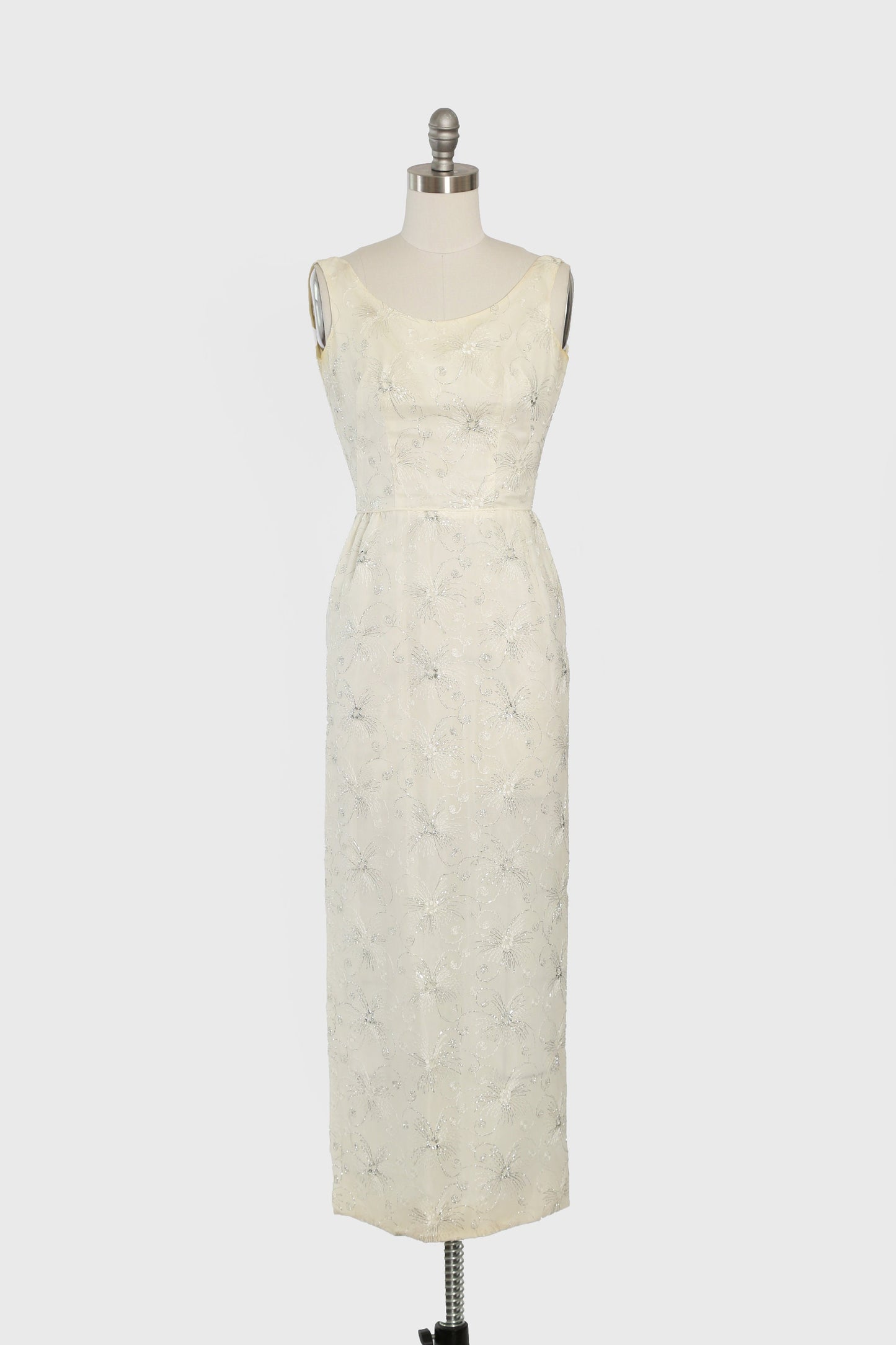 Vintage 60s silver lurex firework silk shift dress + sheer silk duster