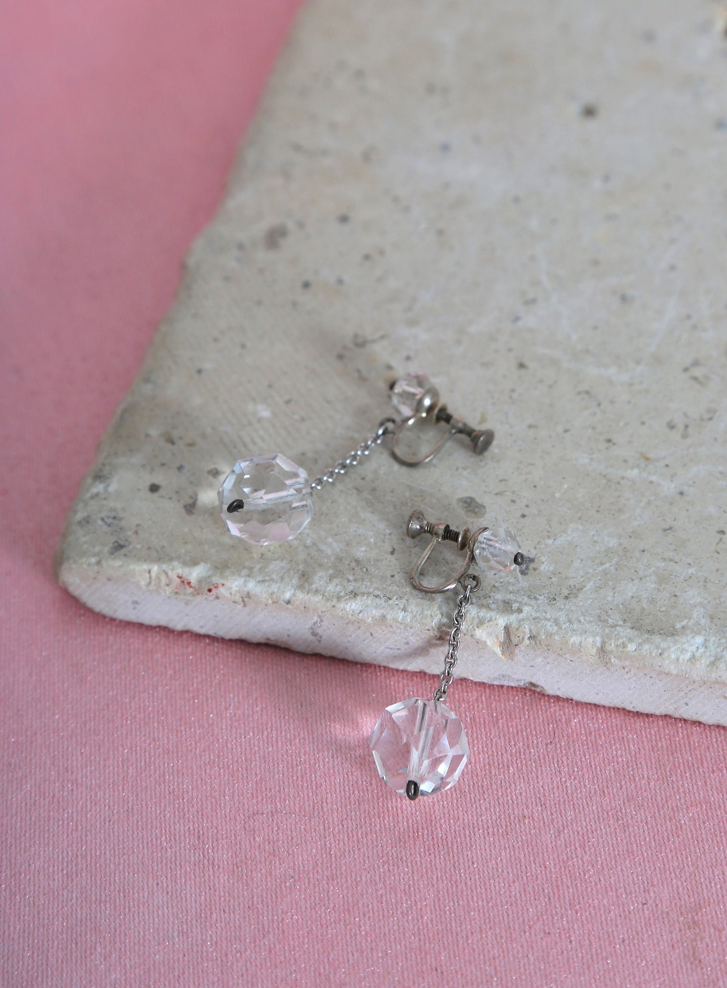 Vintage 1950s Rock crystal ball sterling silver screw back earrings