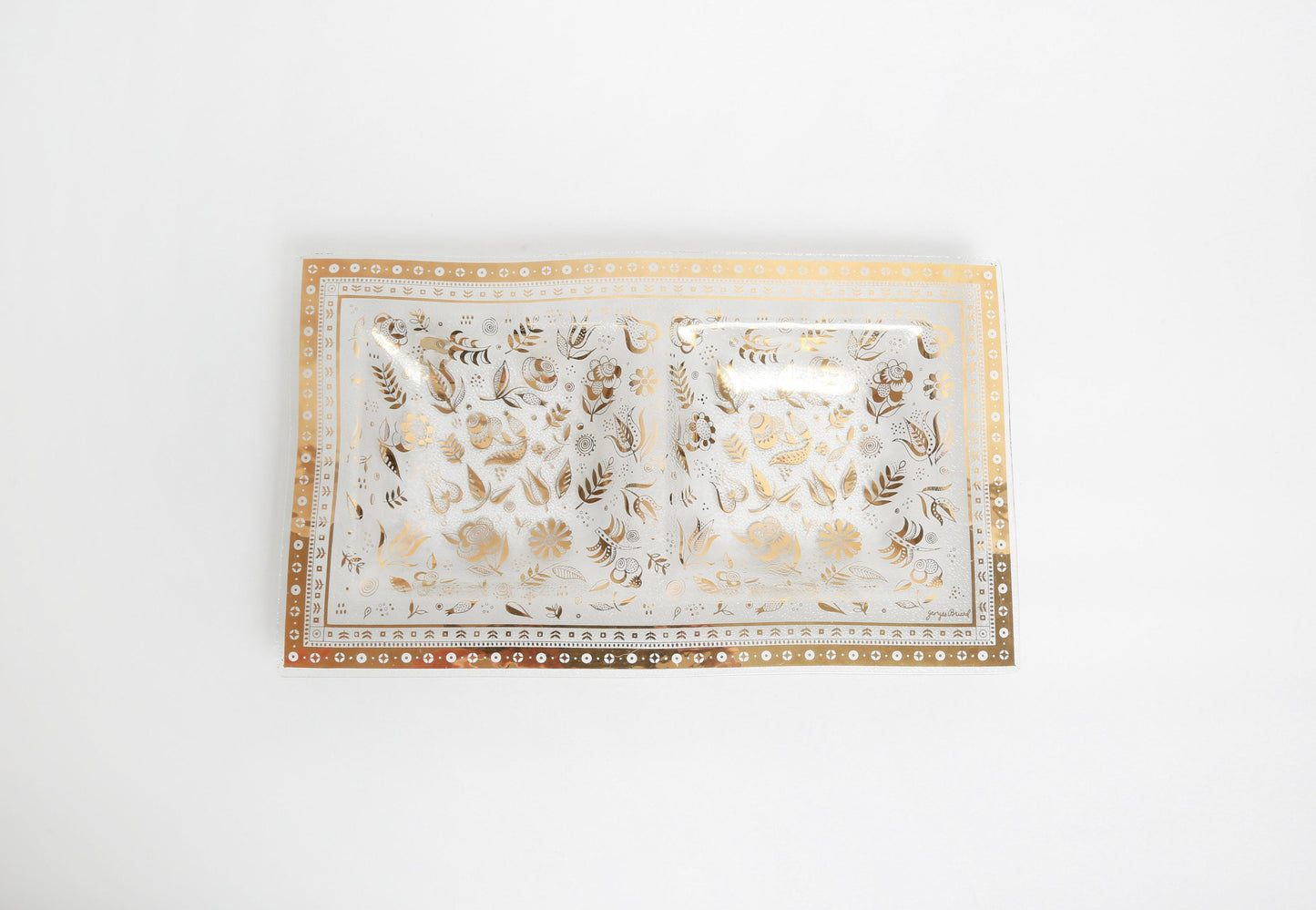Vintage Georges Briard Mid Century Modern 22kt gold floral glass serving tray