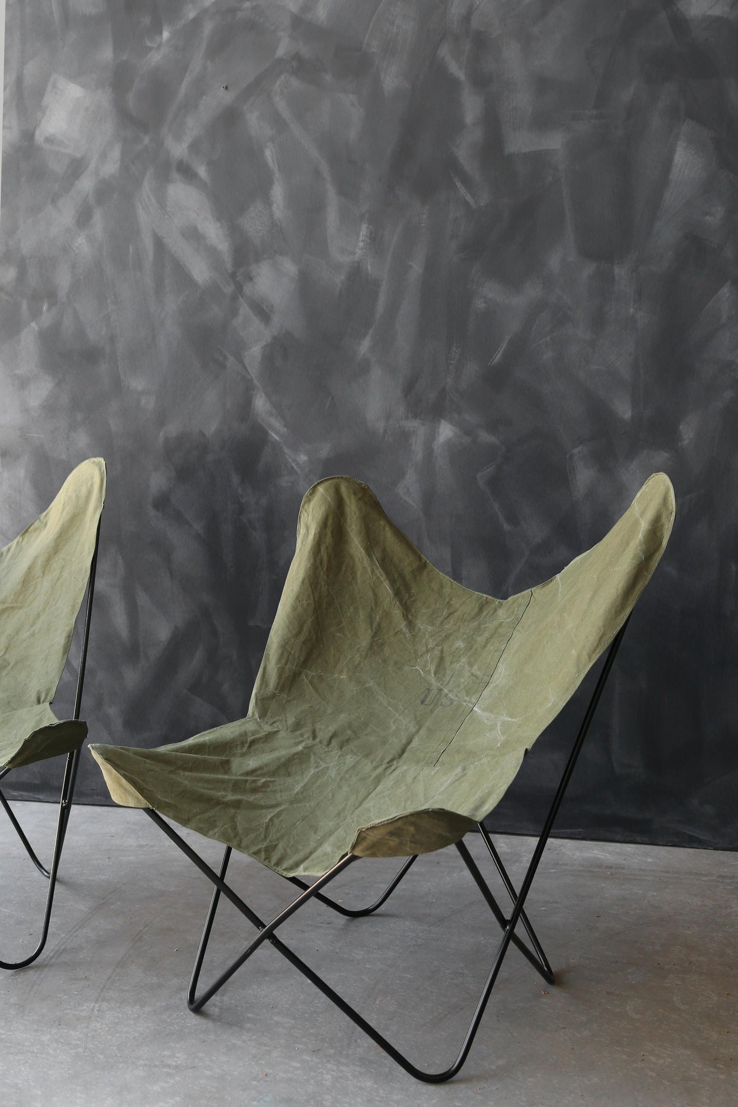 Mid Century Modern 1960s BKF Hardoy for Knoll Butterly chairs US Military canvas covers