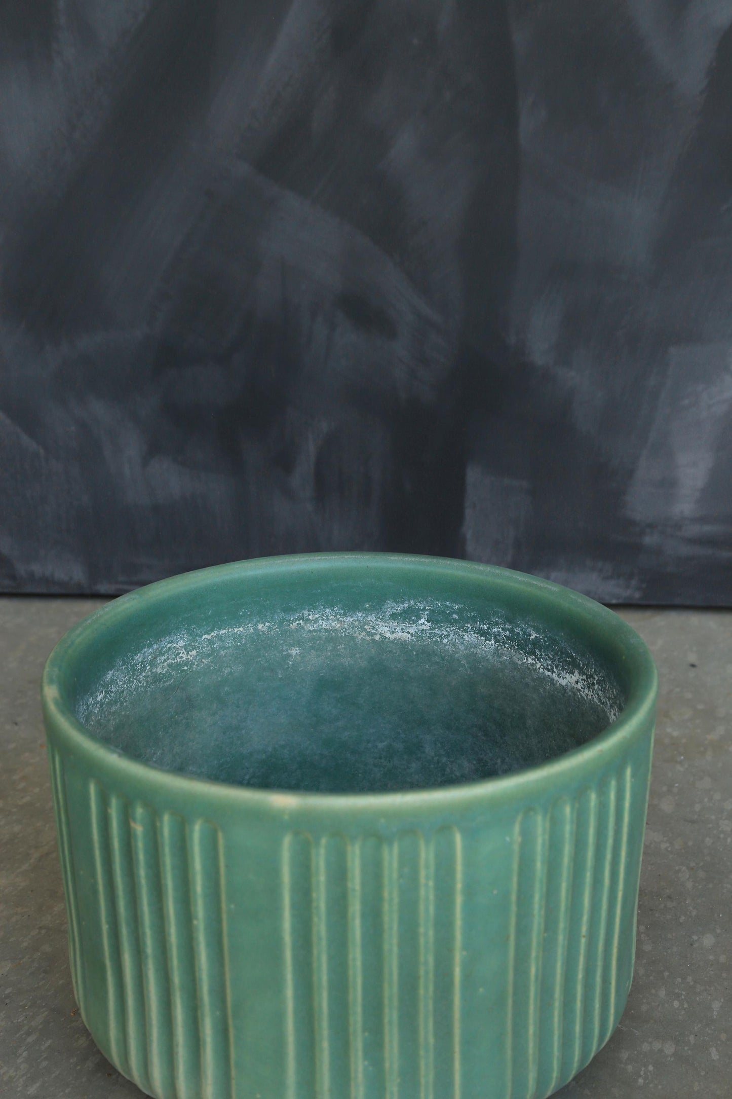 Vintage Mid Century Modern matte green ribbed California pottery ceramic planter pot