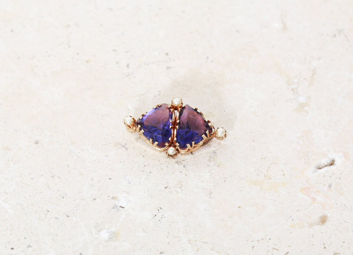 Amethyst gold brooch | Antique vintage Edwardian large Amethyst 9k gold seed pearl brooch