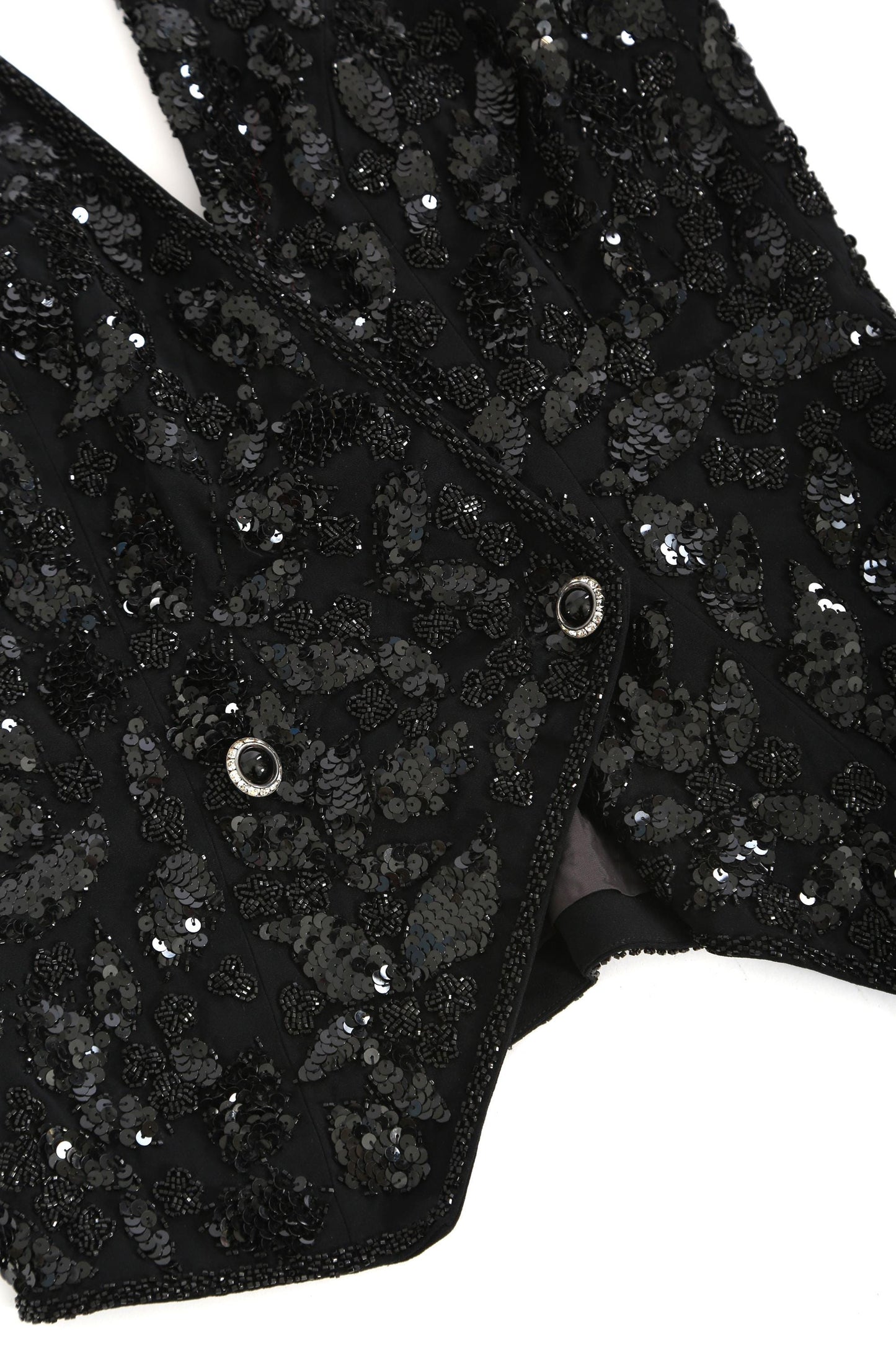 Vintage 90s Black beaded sequin tuxedo halter top