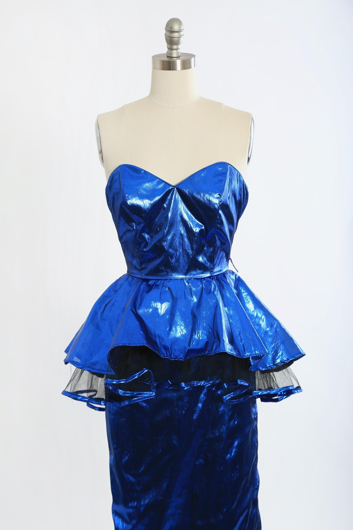 80s mermaid dress | Vintage 1980s metallic blue lame peplum party dress