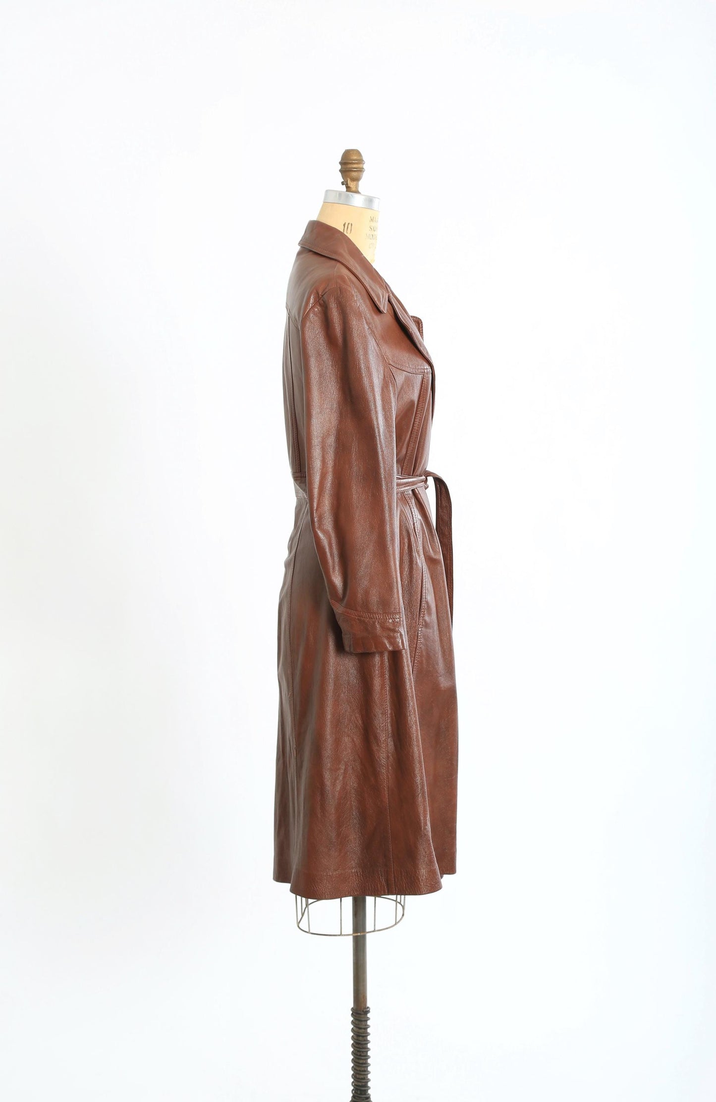 Leather trench coat | Vintage 70s brown leather belted trench coat