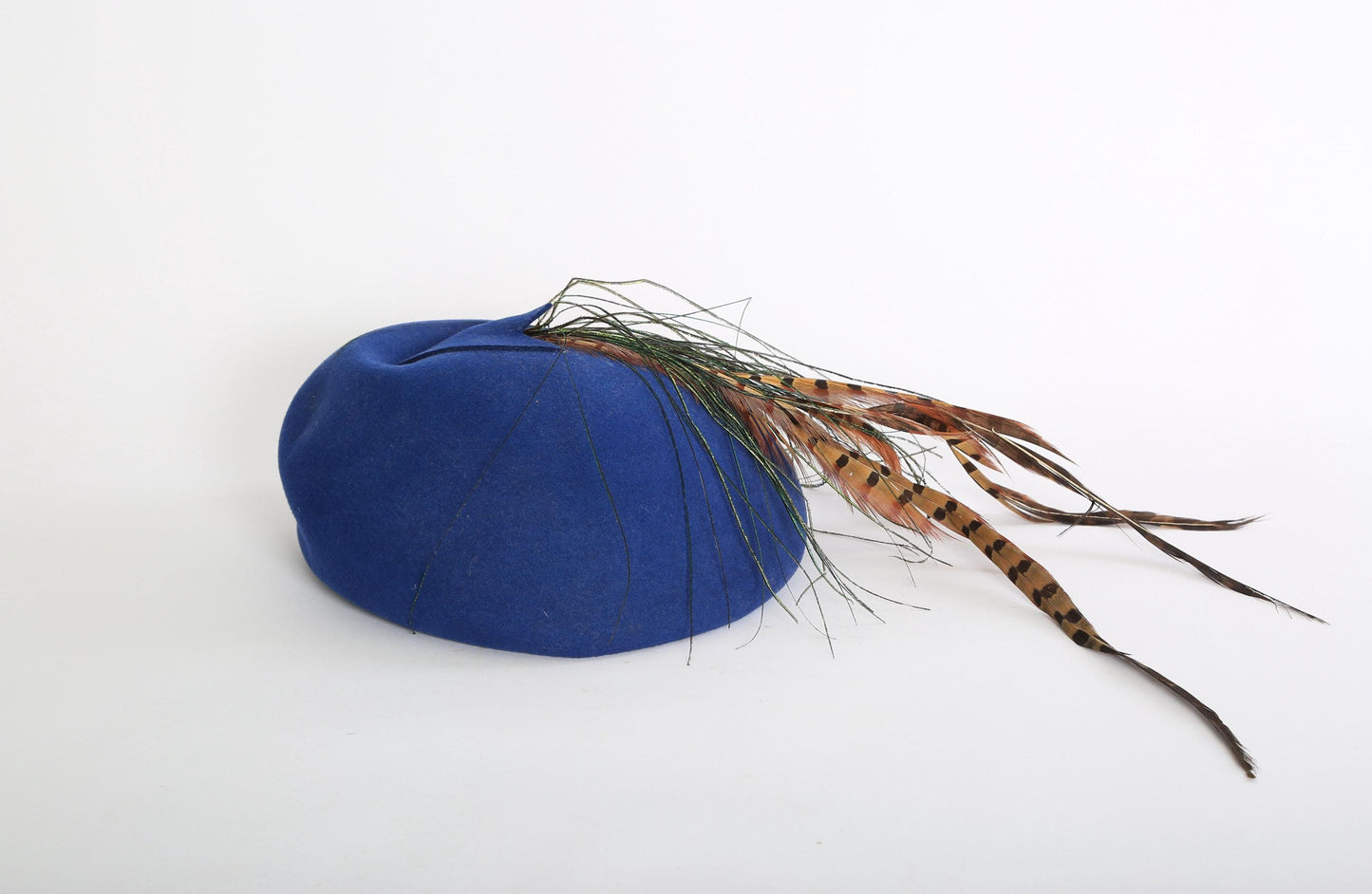 40s Blue wool Feather Hat | Vintage 1940s Geo w Bollman blue hat