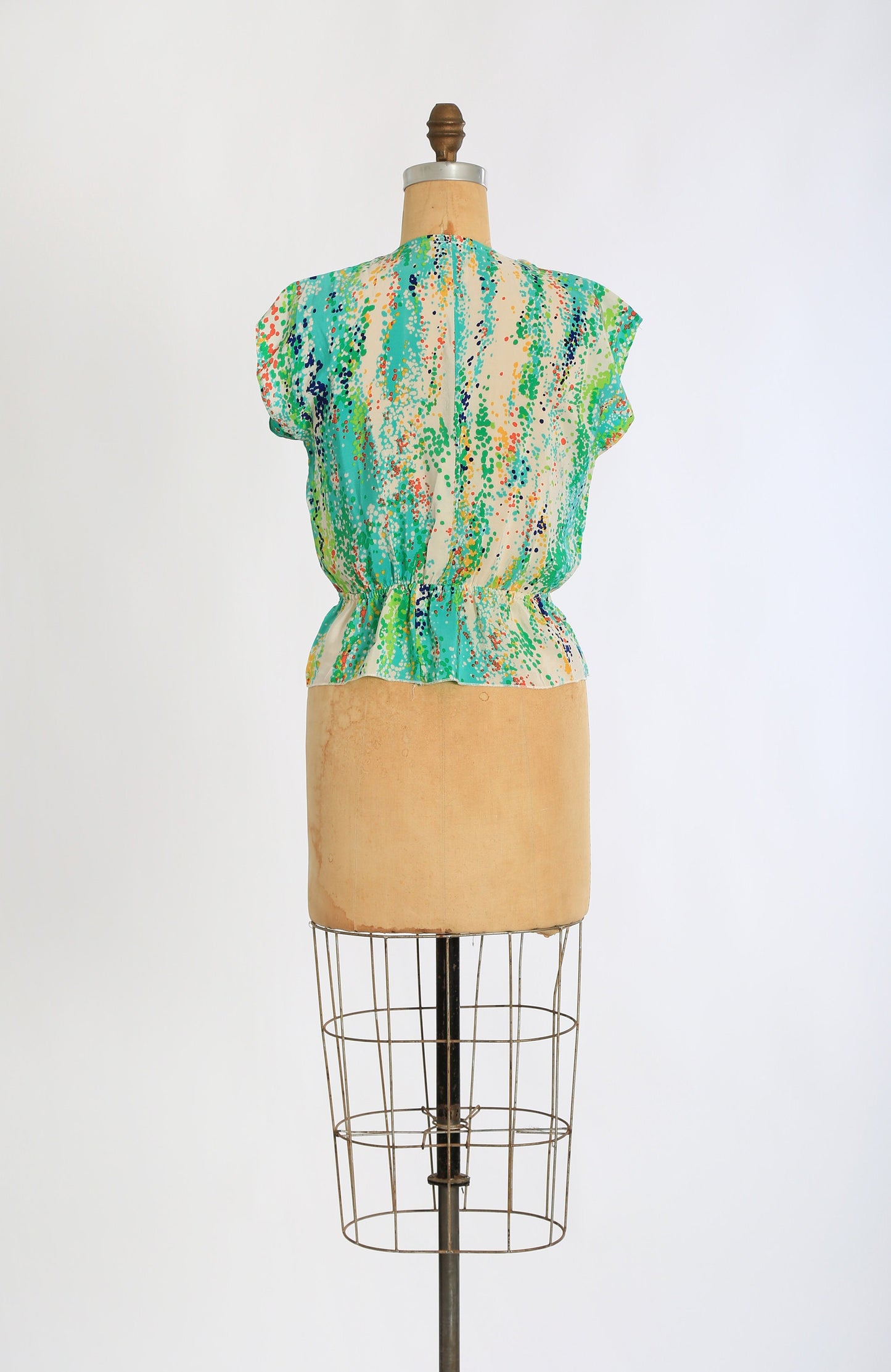Vintage 70s rainbow silk peplum blouse