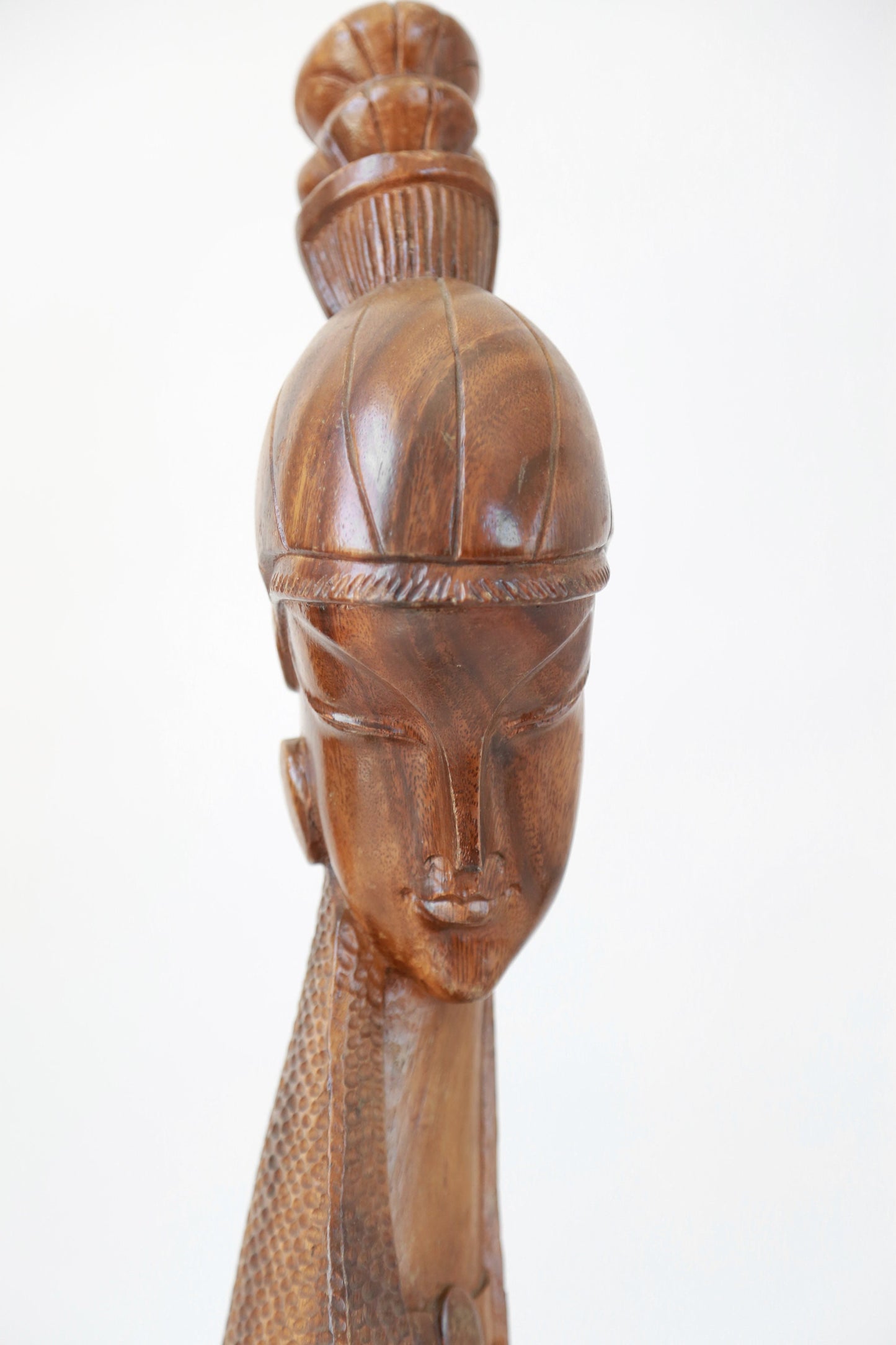 Vintage Mid Century Modern hand carved Monkey Pod Female bust figure | Tiki Bust wood Sculpture