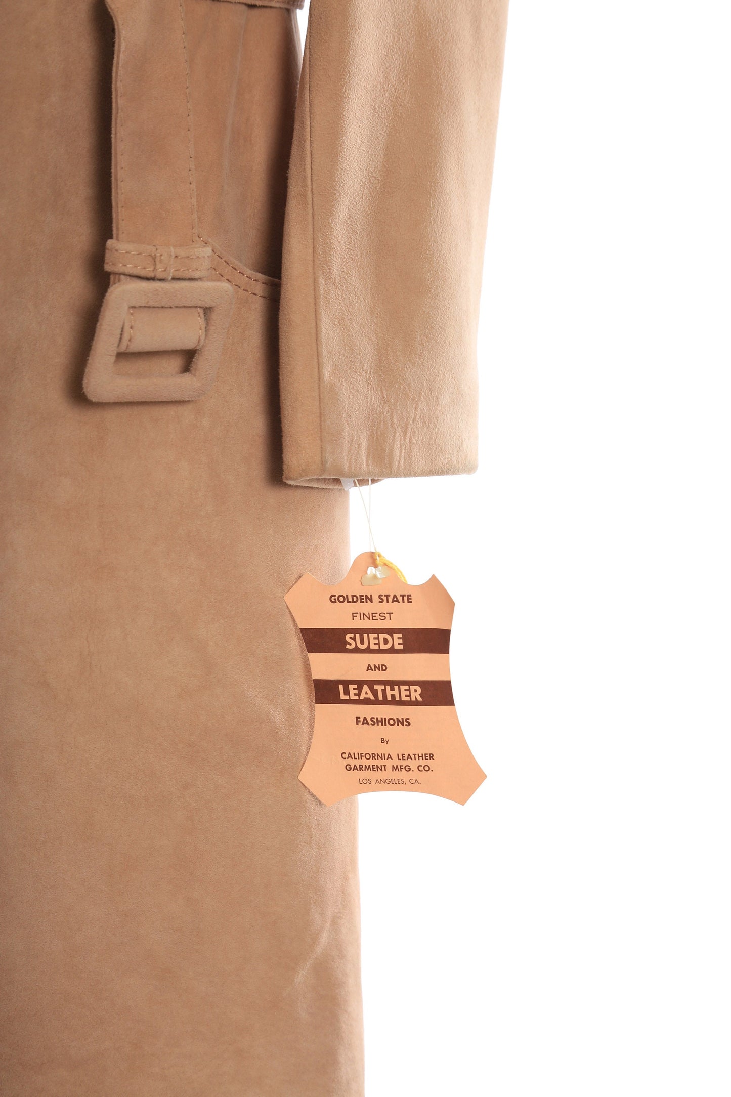 Vintage 70s suede leather trench coat | 1970s deadstock Golden State camel coat