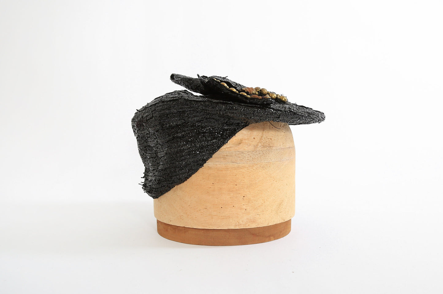 Vintage 1940s black studded straw hat