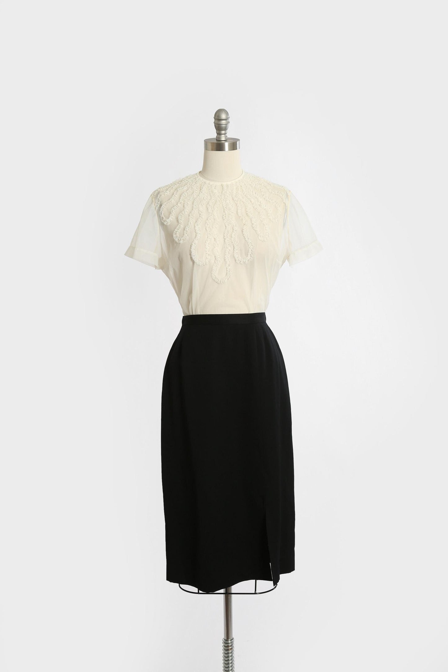 60s black worsted wool Paul Stanley pencil skirt