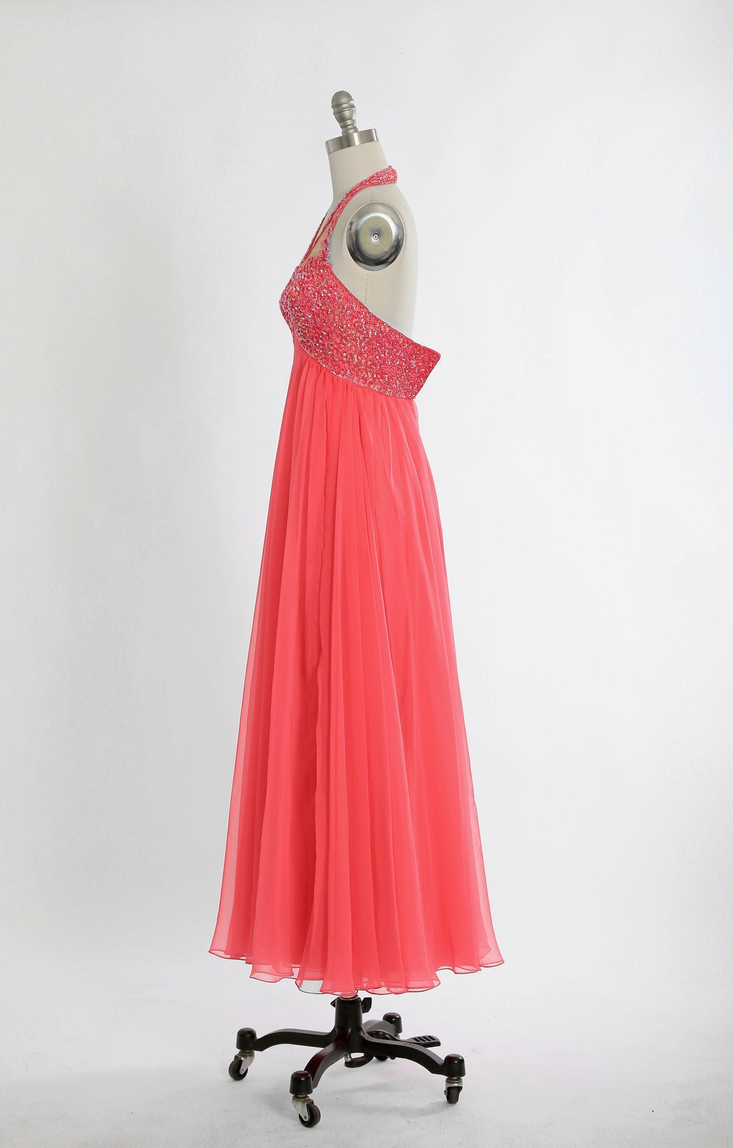 Mike Benet sequin dress | Vintage 60s 70s pink chiffon sequin maxi dress