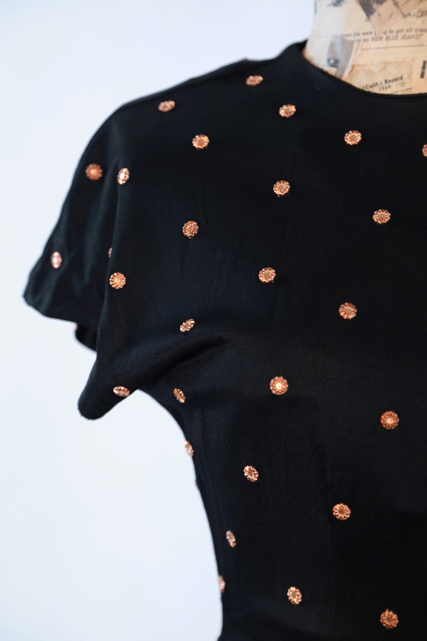 Vintage 1940s black floral studded gown