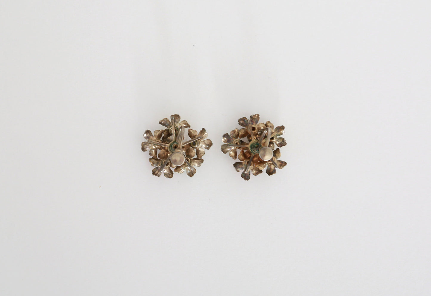 60s pastel rhinestone floral screw back earrings