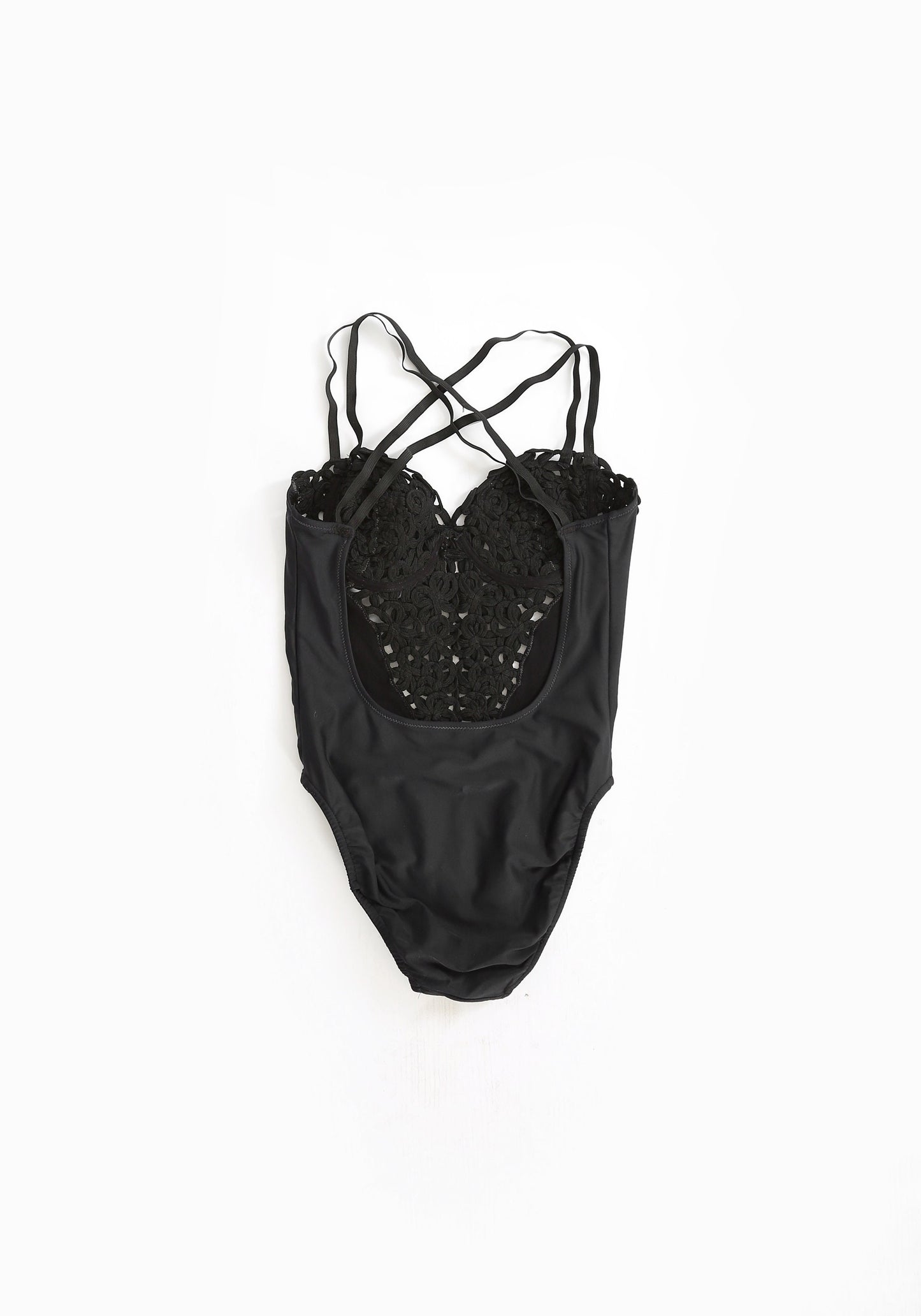 90s black embroidered rope one-piece swimsuit made in Spain