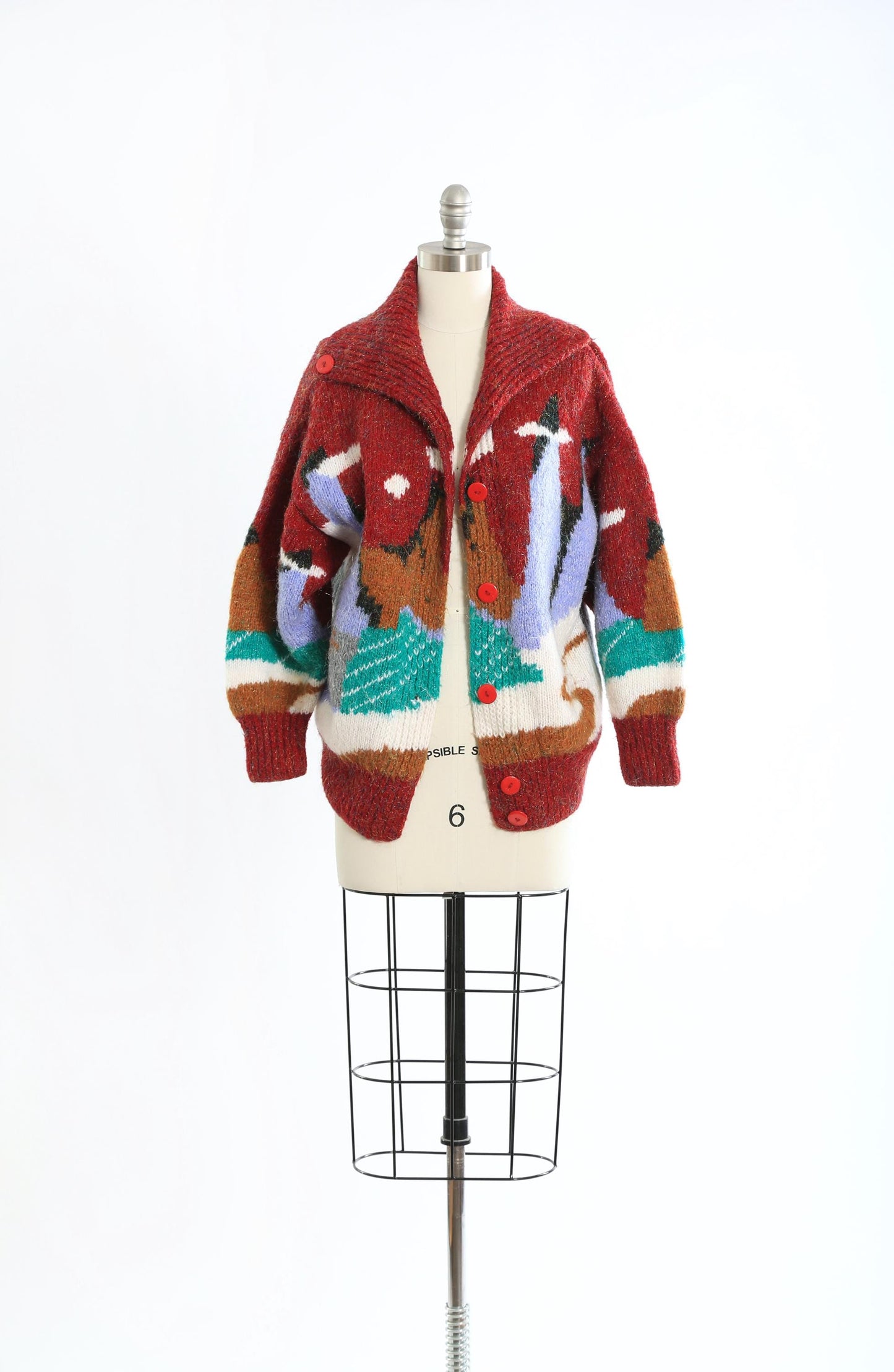 80s Metallic mountain scene hand knit sweater cardigan