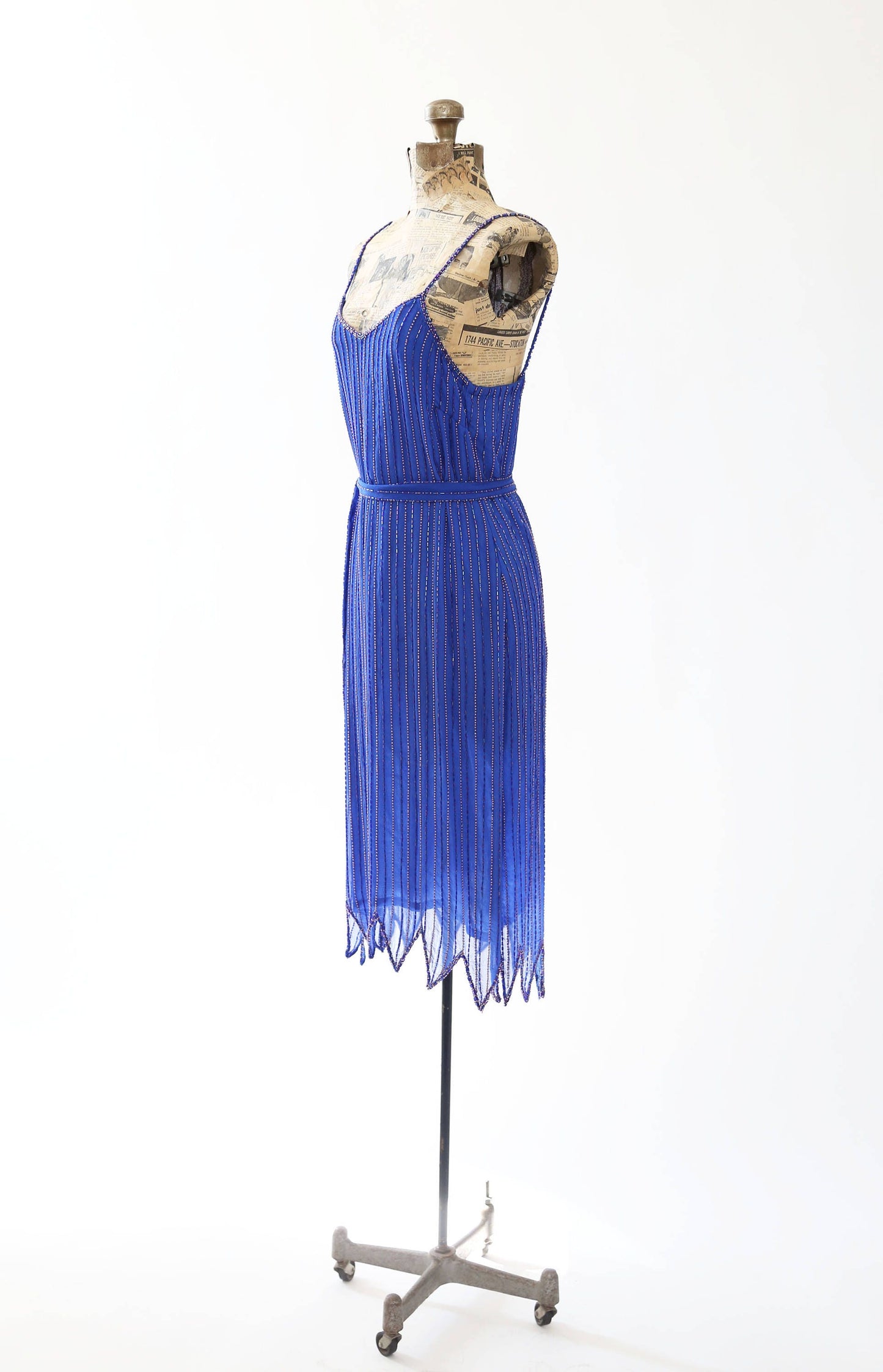 Vintage 70s blue beaded silk dress | 1970s 3pc beaded cocktail dress