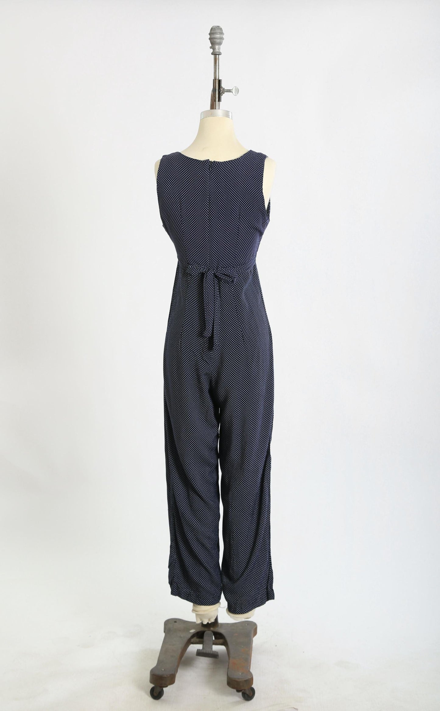 90s Navy blue polka dot rayon jumpsuit