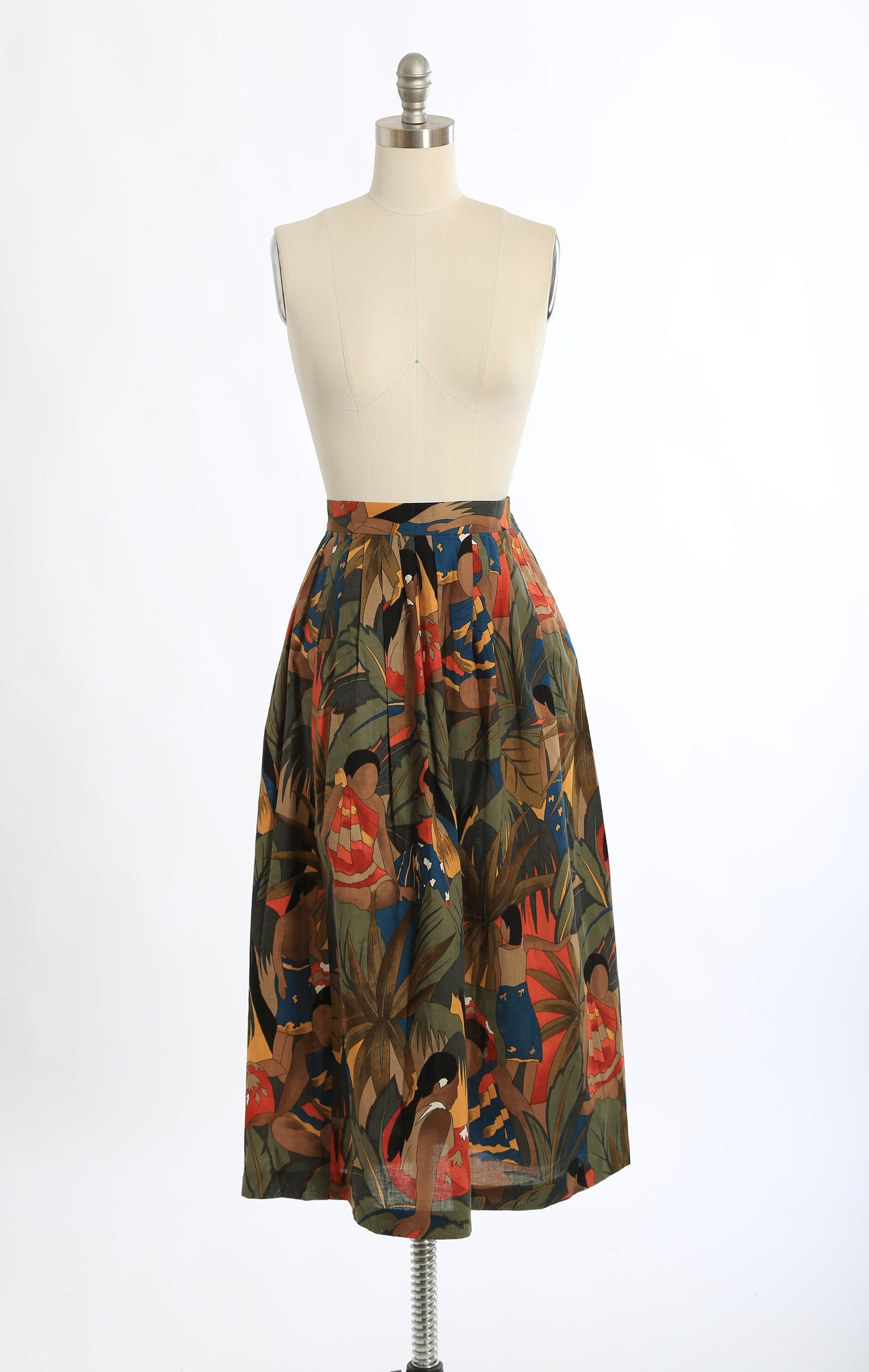 Island vibes skirt | Vintage 80s 90s tropical ethnic print cotton skirt