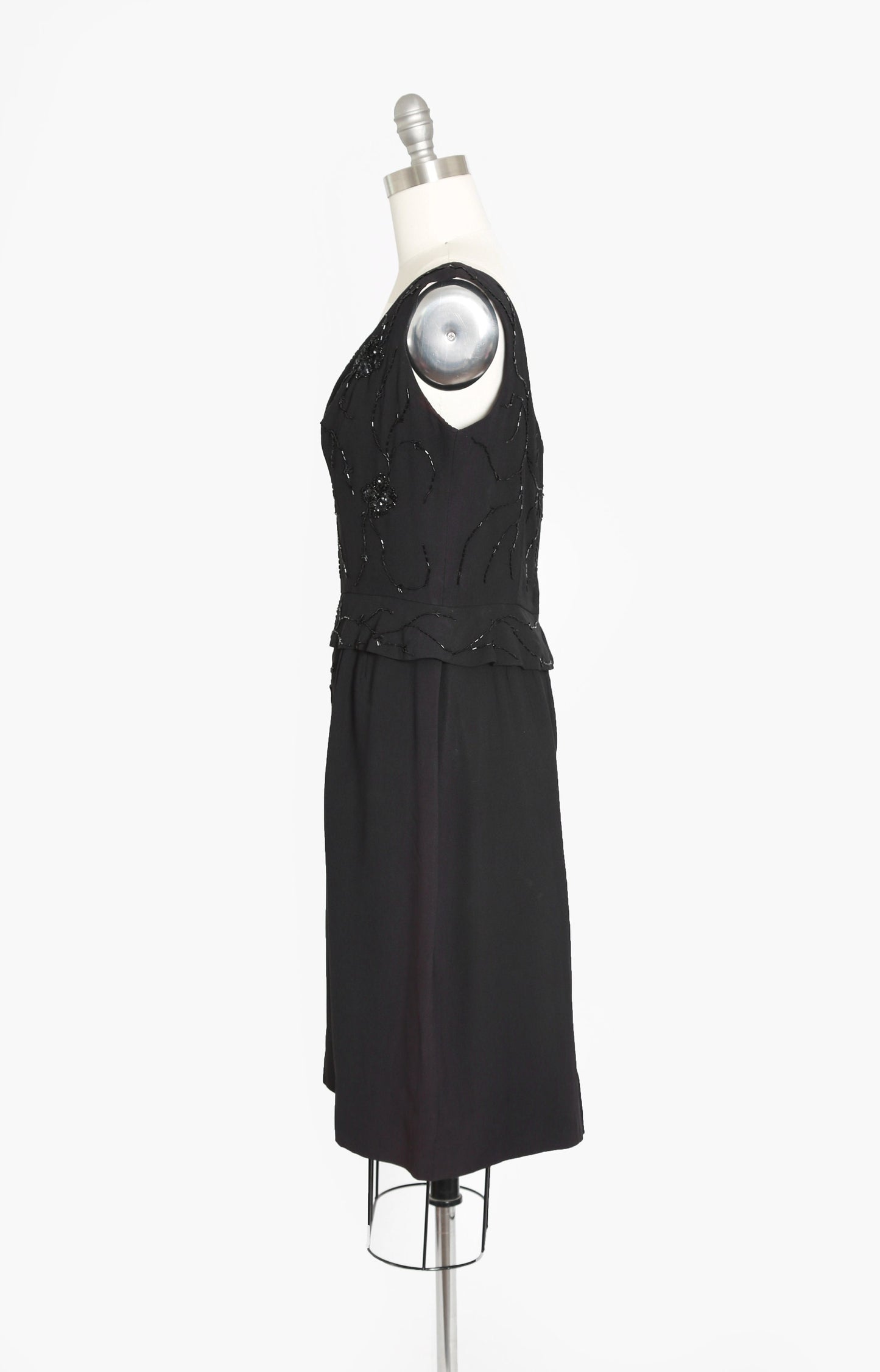 I. MAGNIN beaded dress | Vintage 60s black wool hand beaded sequin floral dress | 1960s cocktail dress
