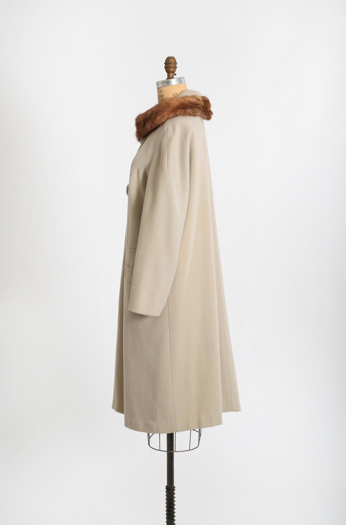 50s grey beige wool mink collar fur coat | Vintage 1950s BOND'S Fifth Avenue coat