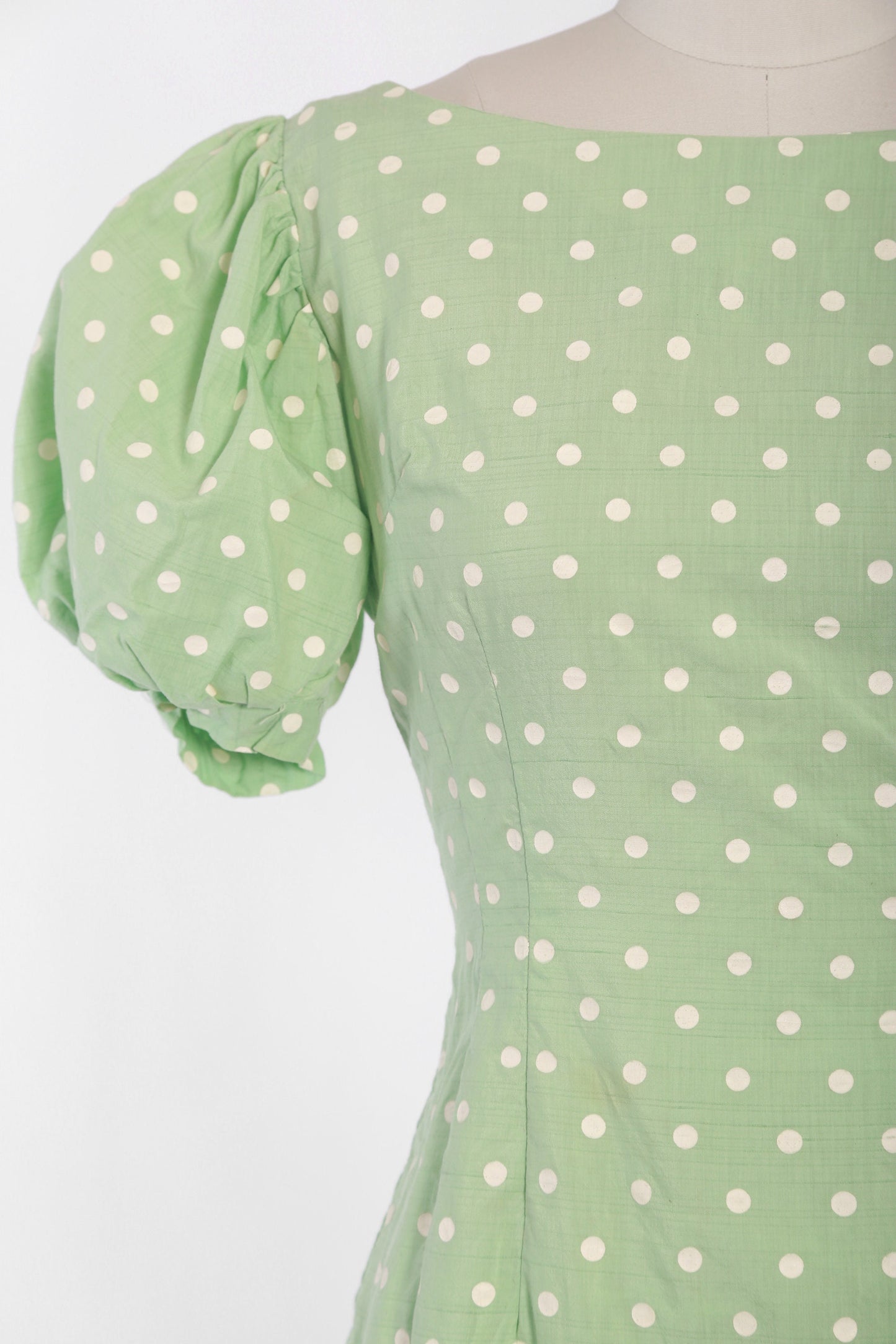 40s puff sleeve dress | Vintage 1940s polka dot mint green dress