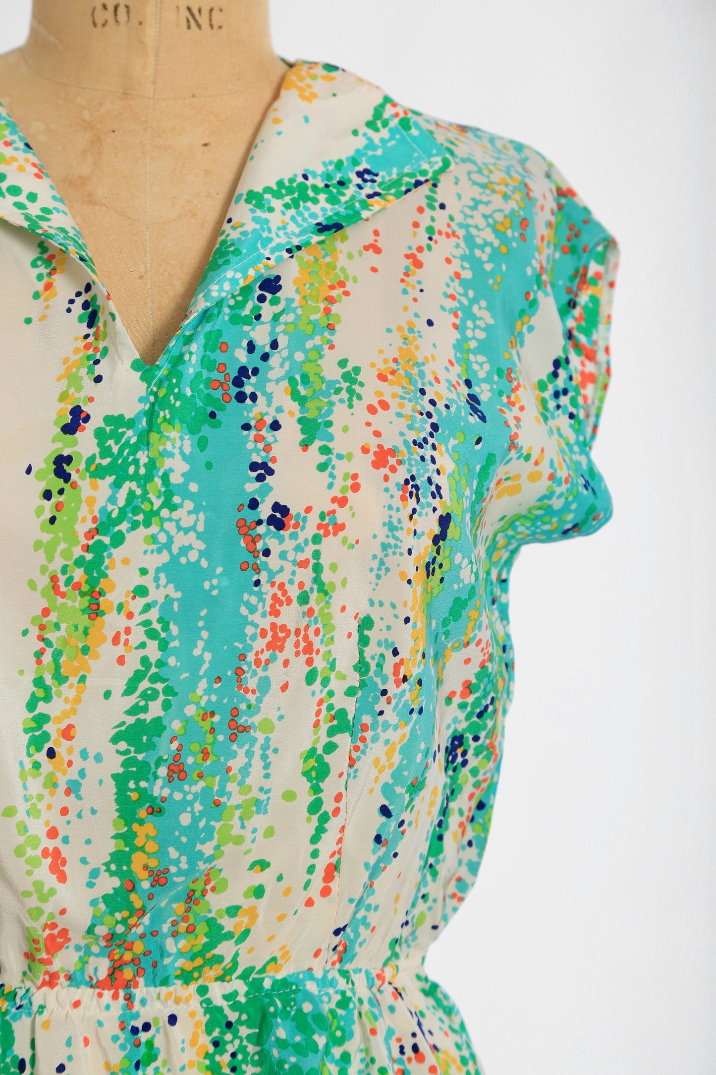Vintage 70s rainbow silk peplum blouse