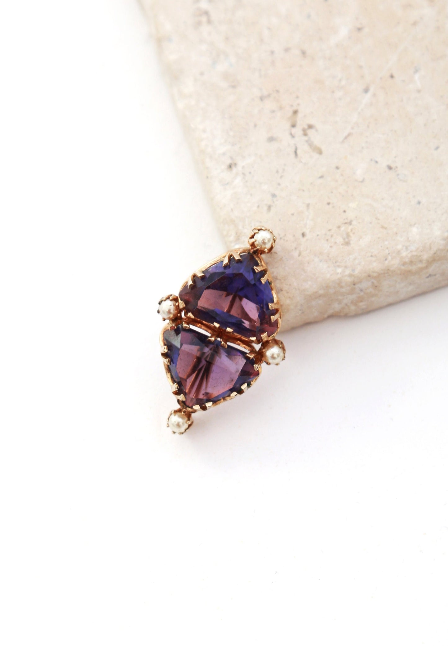 Amethyst gold brooch | Antique vintage Edwardian large Amethyst 9k gold seed pearl brooch